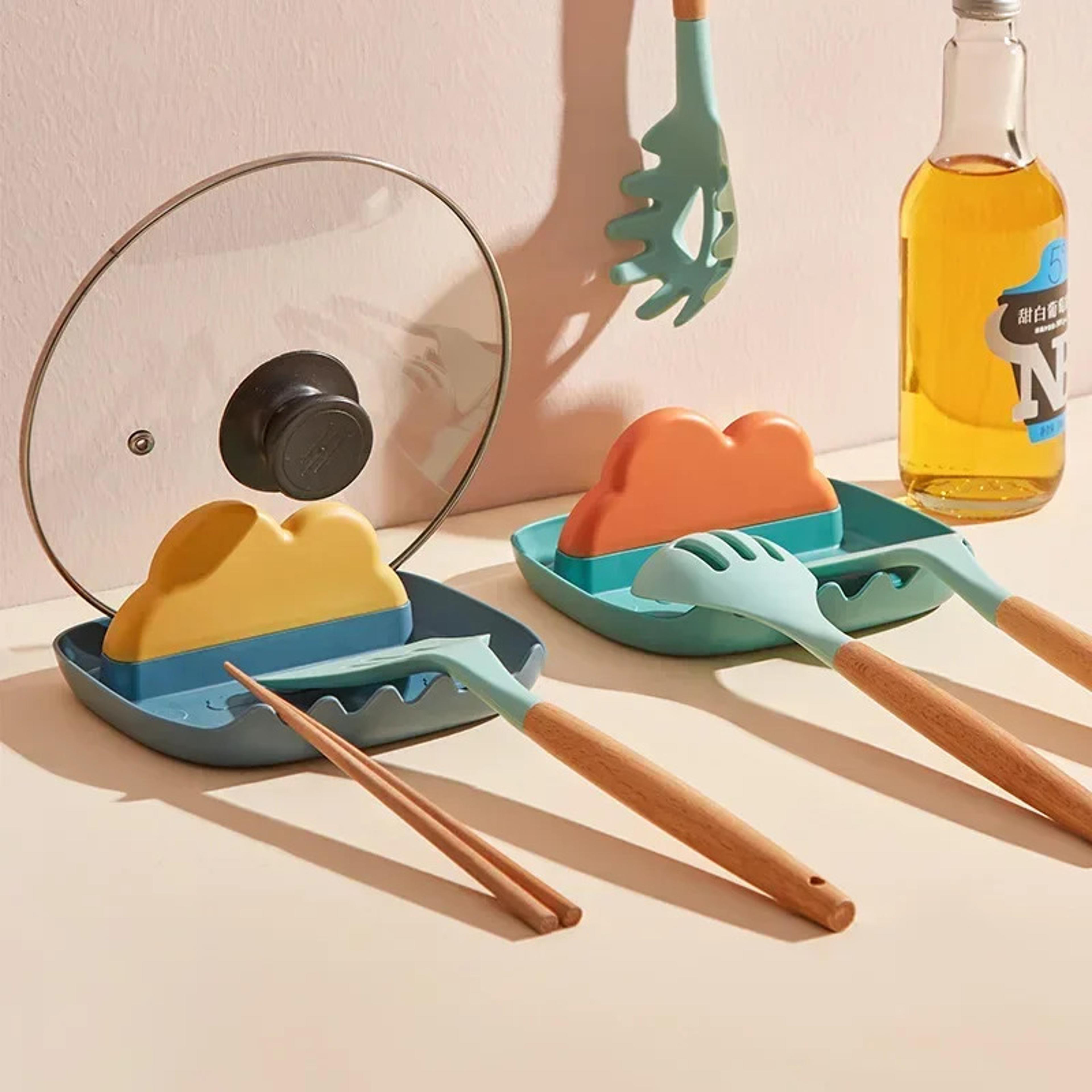 multi functional oil proof pan, pot cover, cutting board storage rack, spatula & spoon storage rack for household