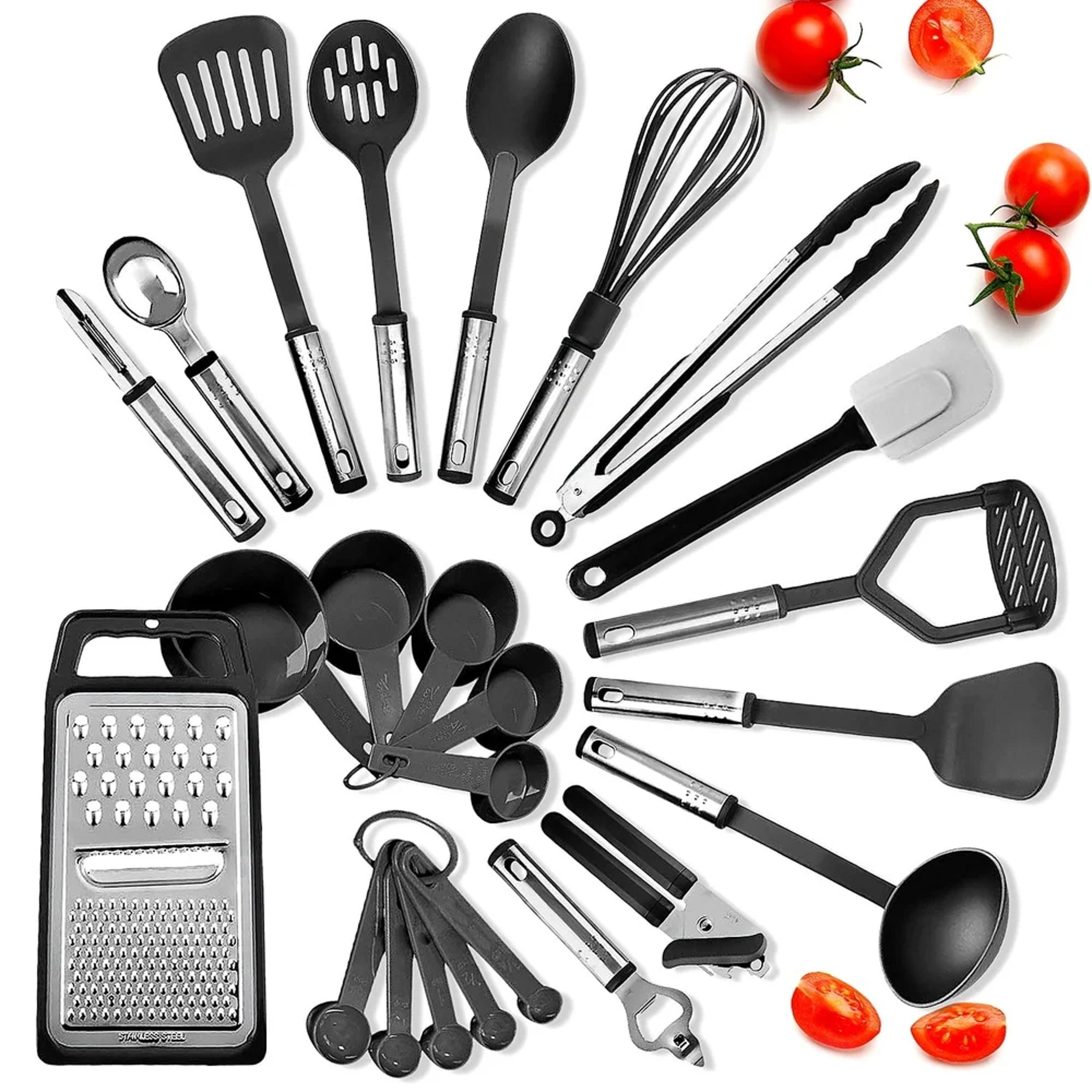 dishwasher safe cooking tools, non-stick nylon utensil set, heat resistant kitchen gadgets