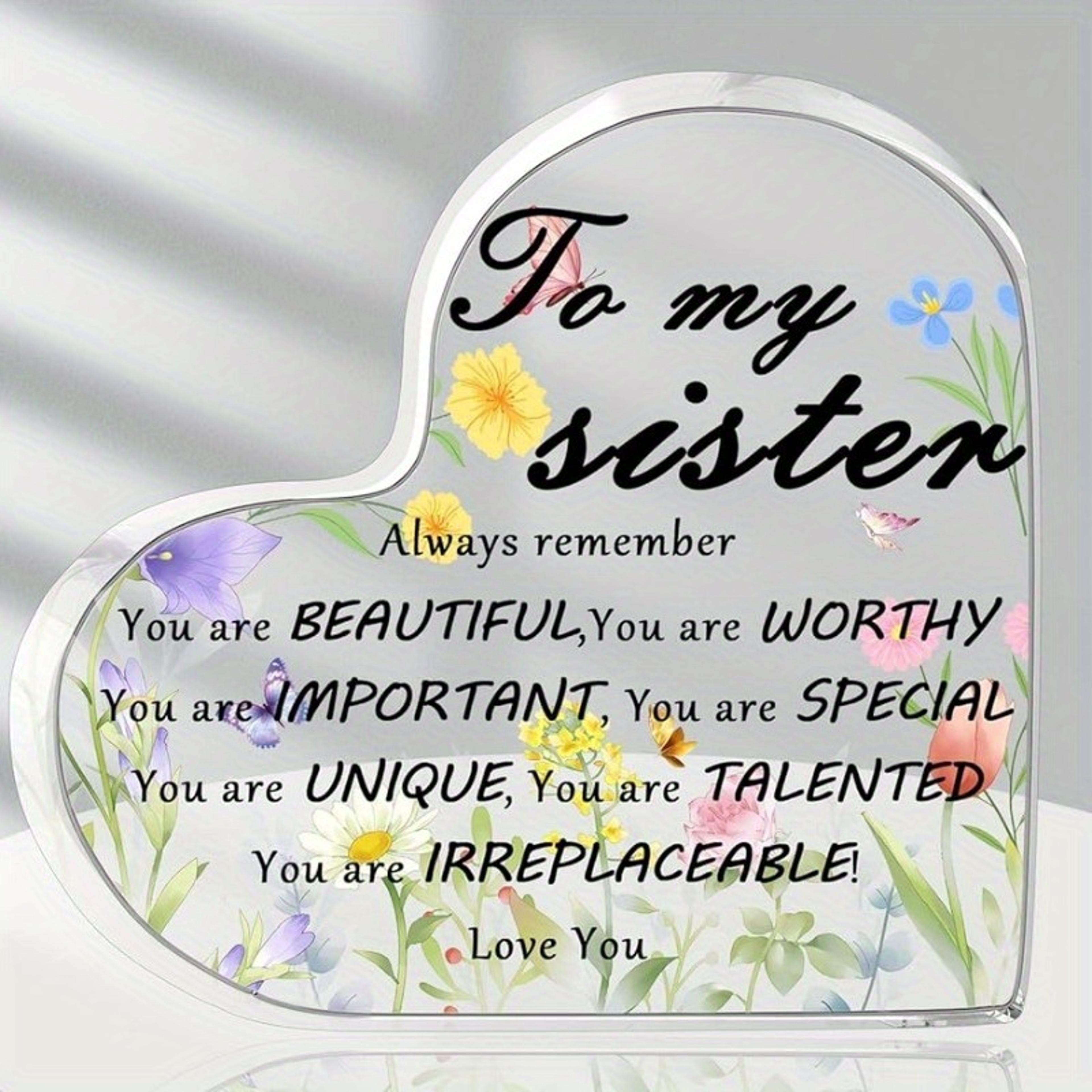 gifts for sister, heart acrylic plaque signs, thoughtful sister christmas birthday presents