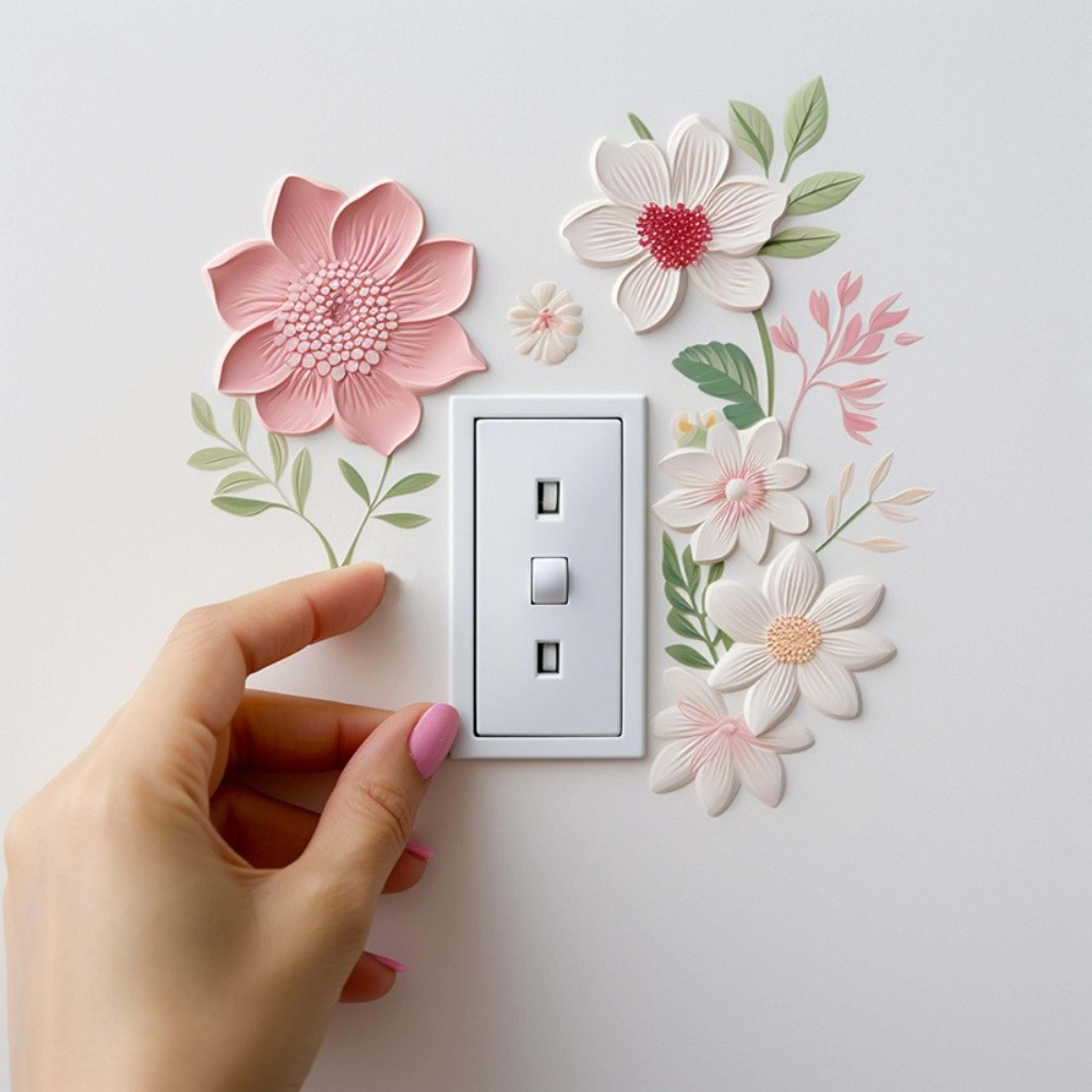 pvc diy beautiful flowers switch wall sticker, waterproof removable home decoration stickers for bedroom, bathroom