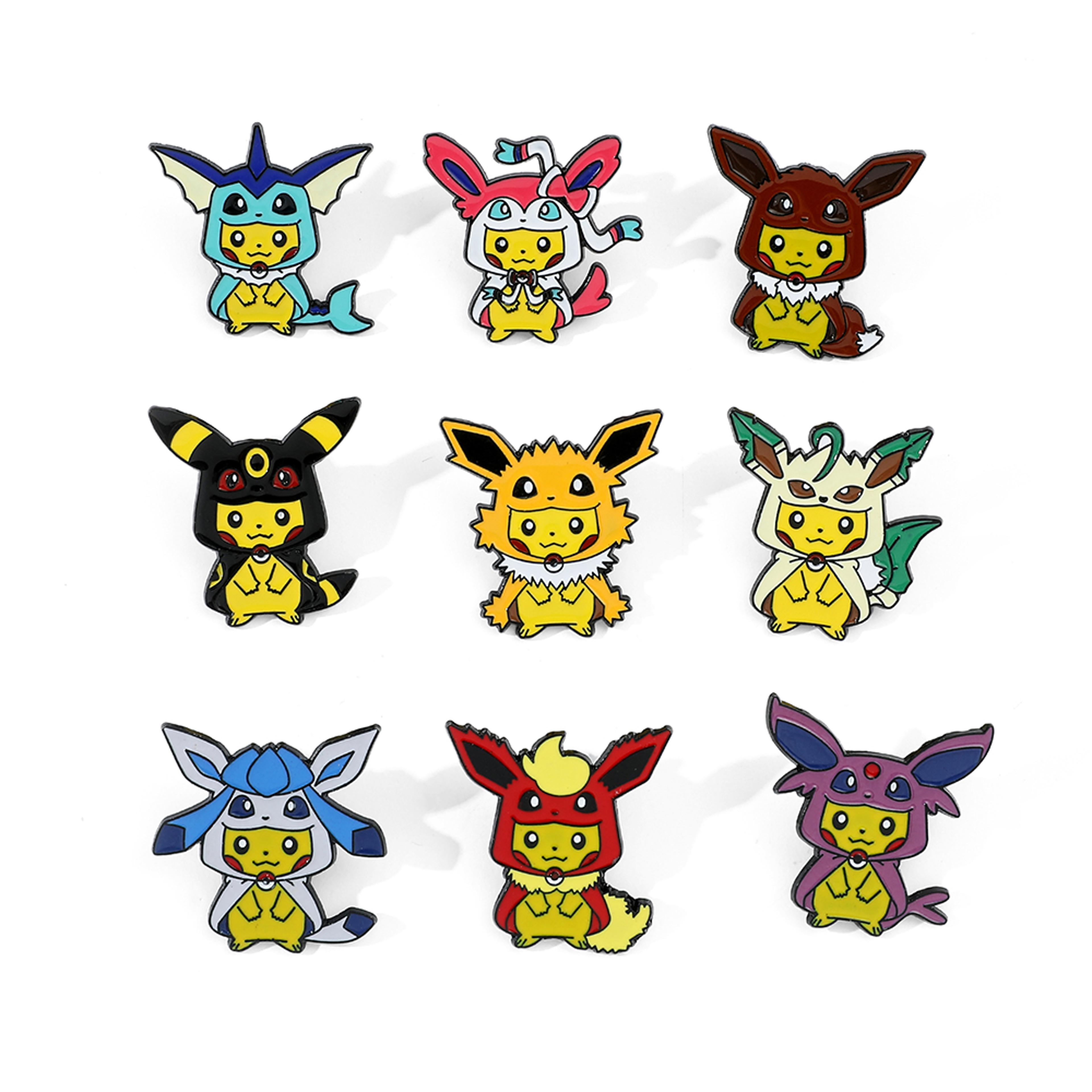 set of creative pikachu cos eevee enamel pins, metal badge backpack accessories