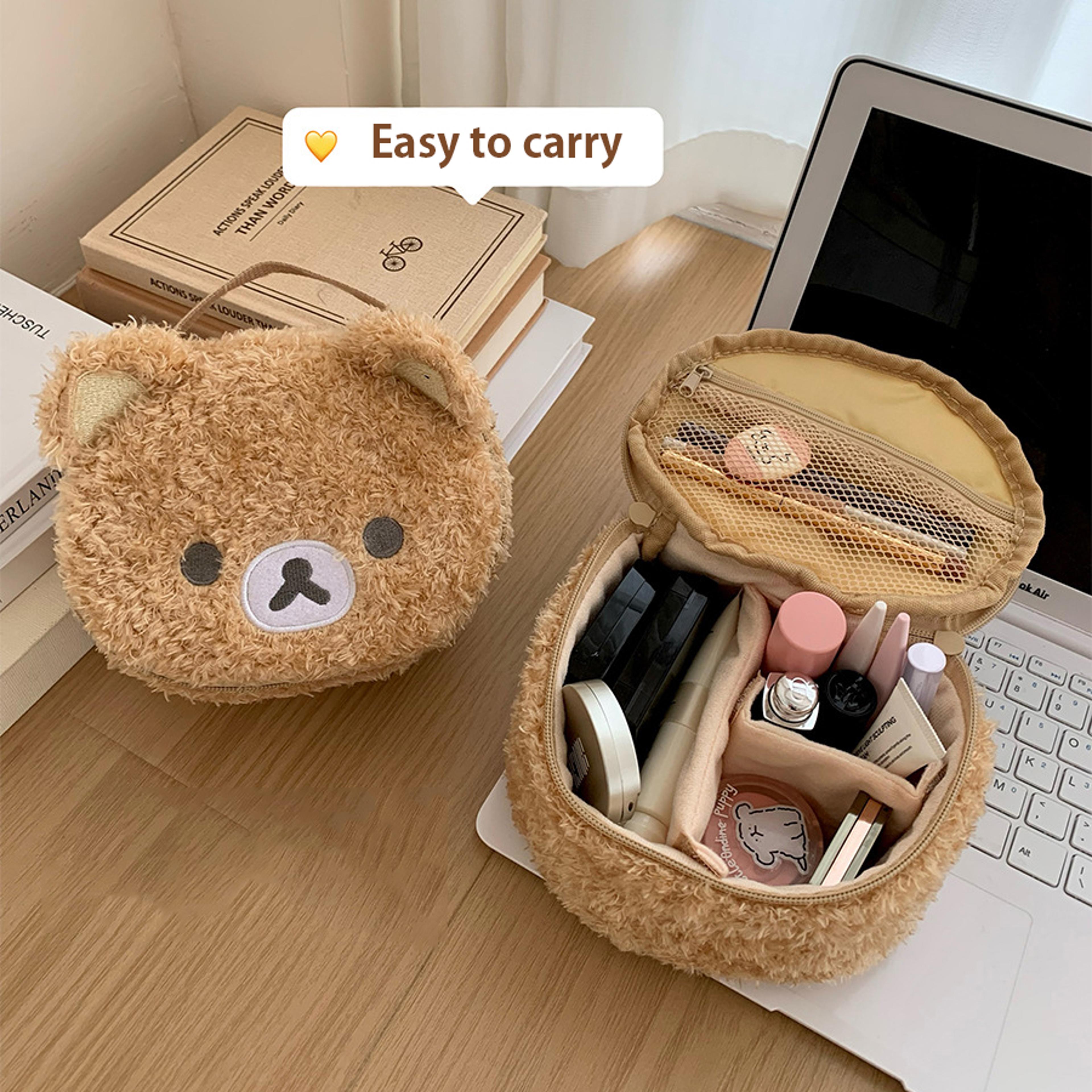 plushes anime makeup case, relaxed bear cosmetic bag, women jewelry storage pouch, girl organizer gift