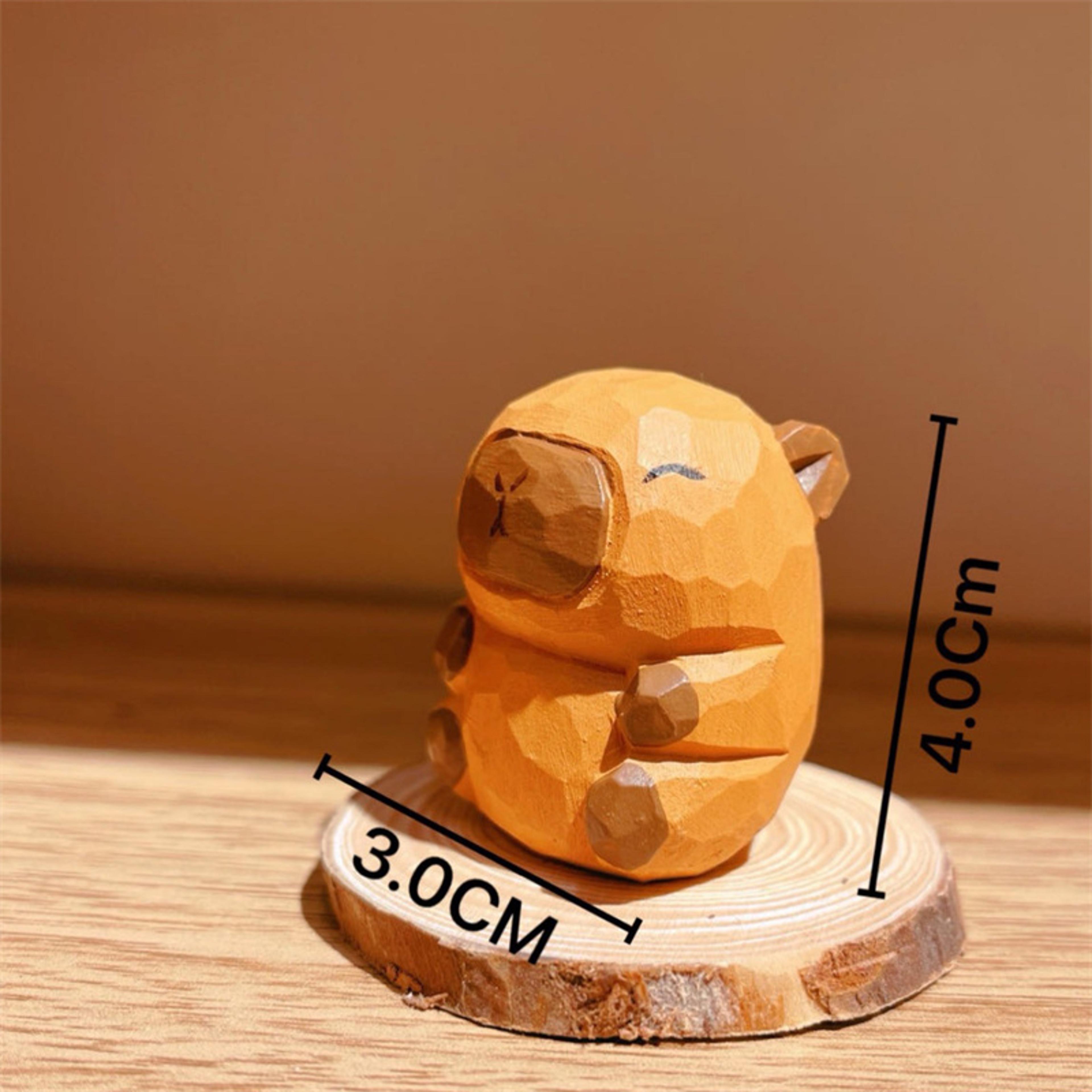 cute animal capybara small model statue, solid wood carving for room, office, car decor