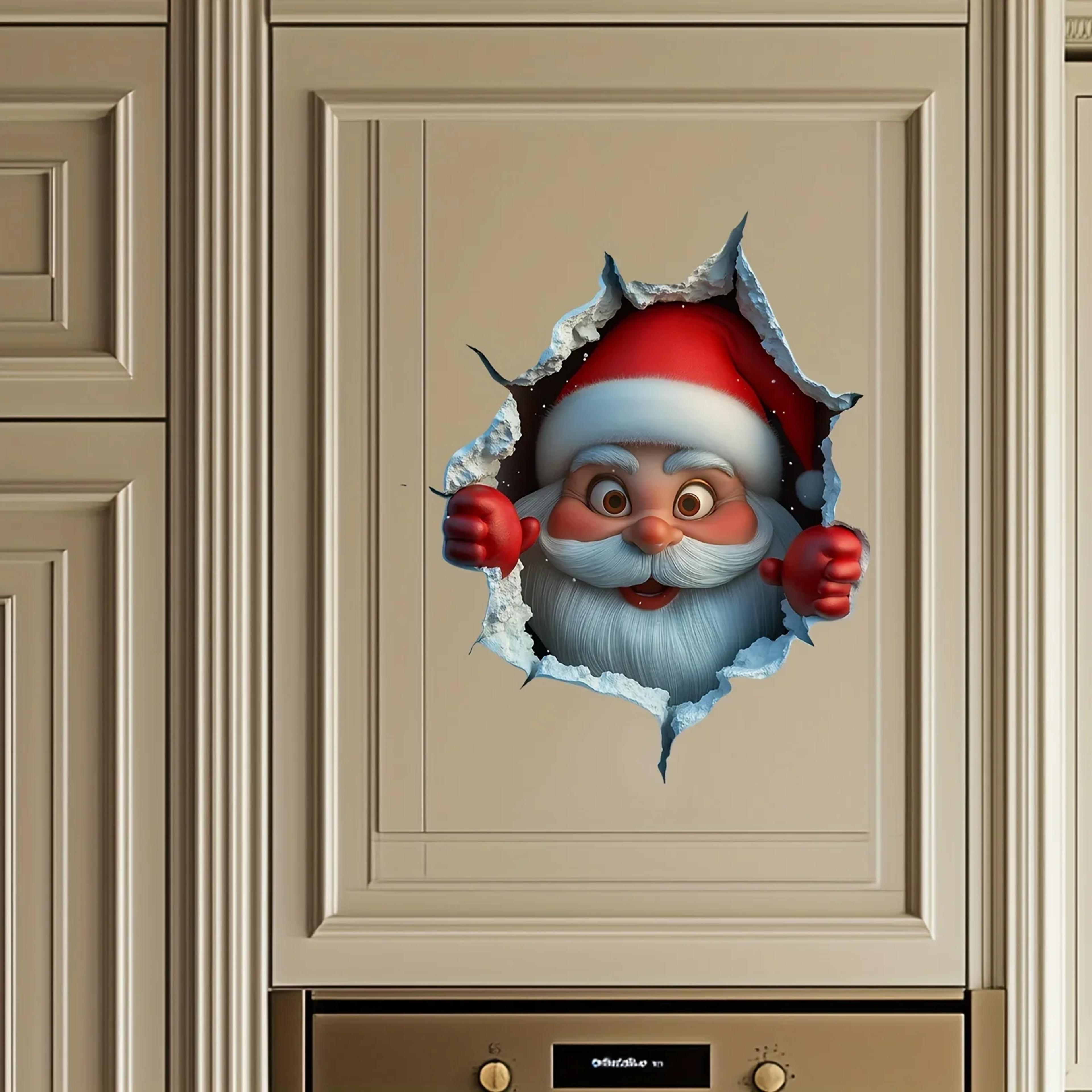christmas sticker with breaking wall effect - removable santa claus wall decal for damage-free installation