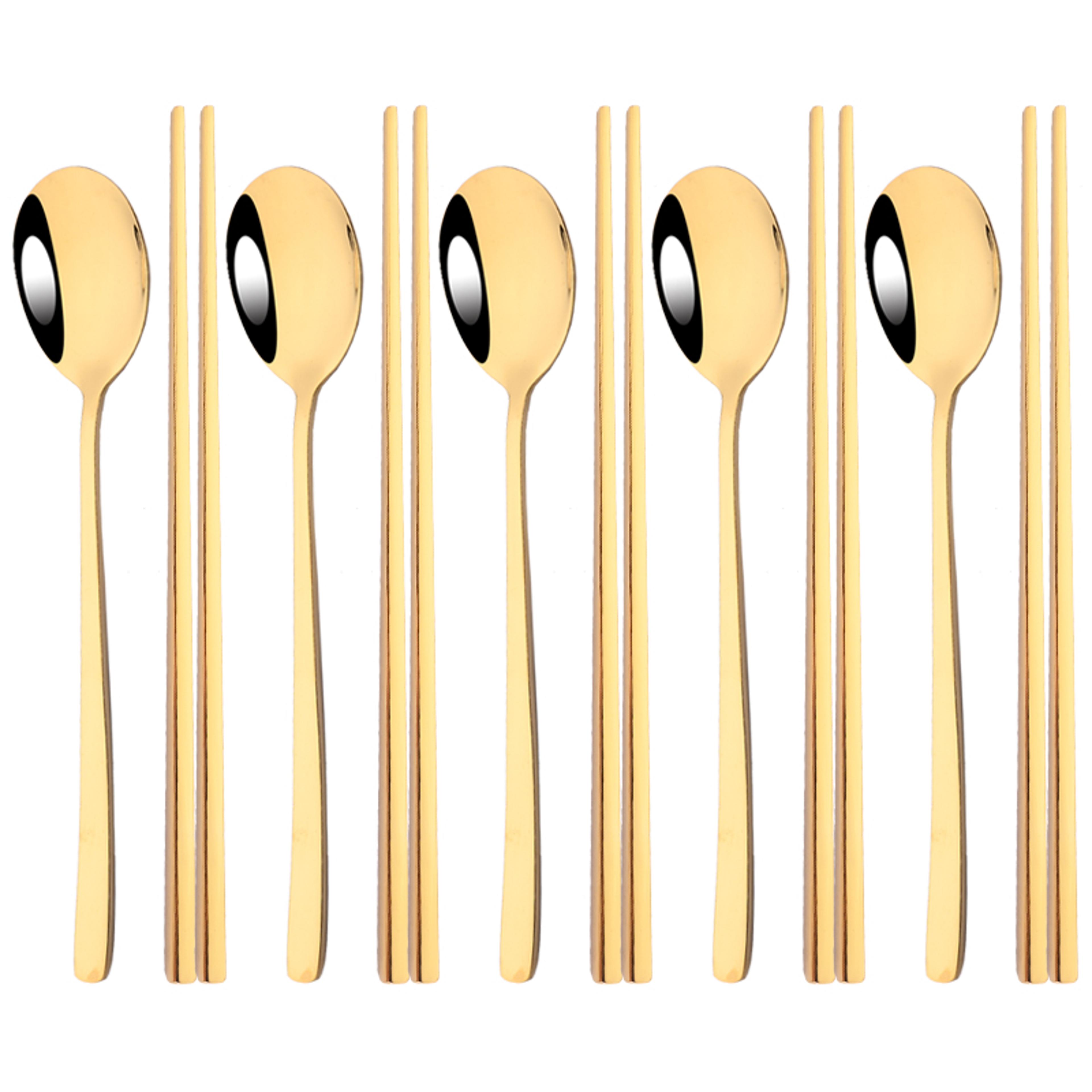 korean steel cutlery set, sushi sticks, dinner spoons, and dessert spoon flatware set