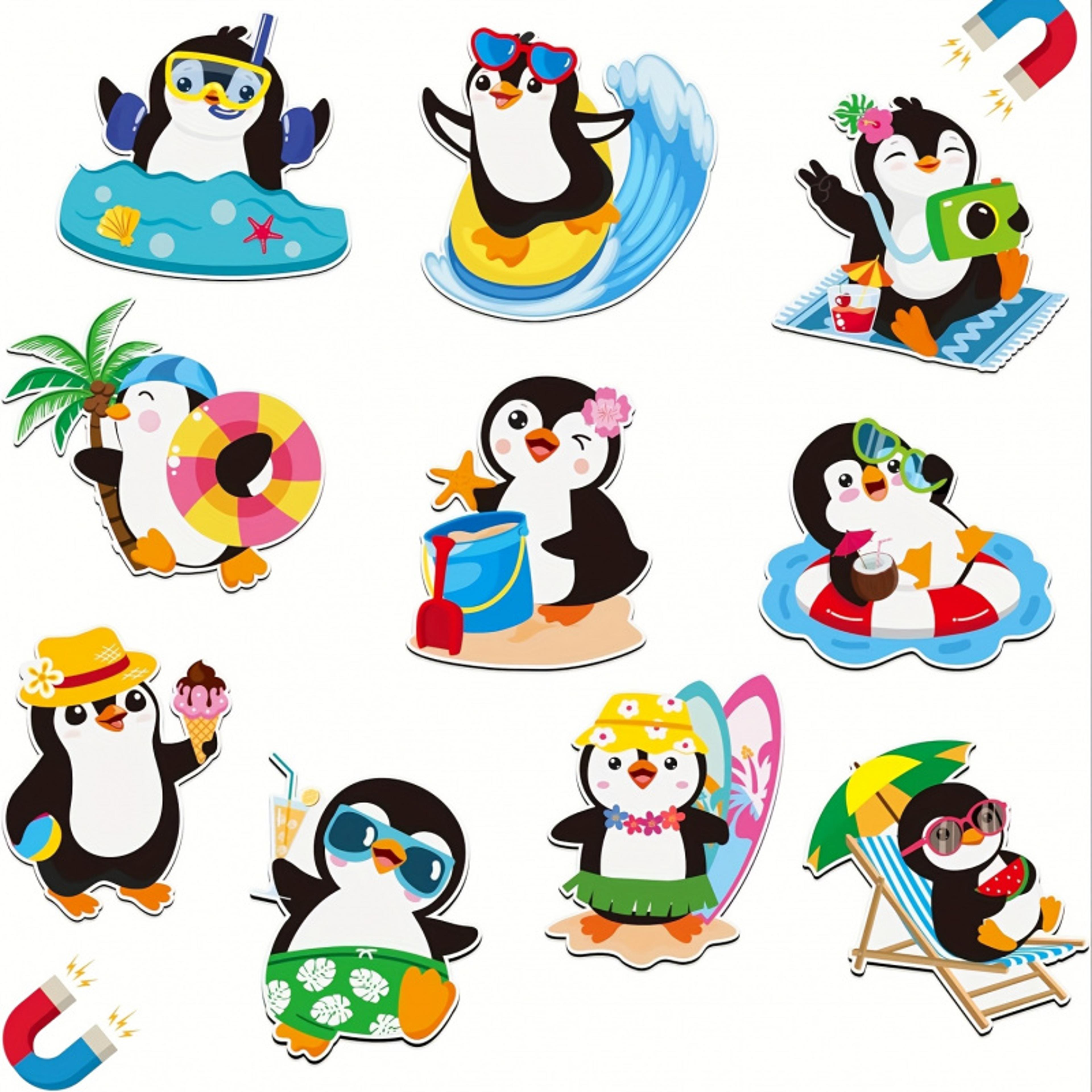 durable rubber magnetic stickers for fridge, cute penguin designs with beach & pool themes