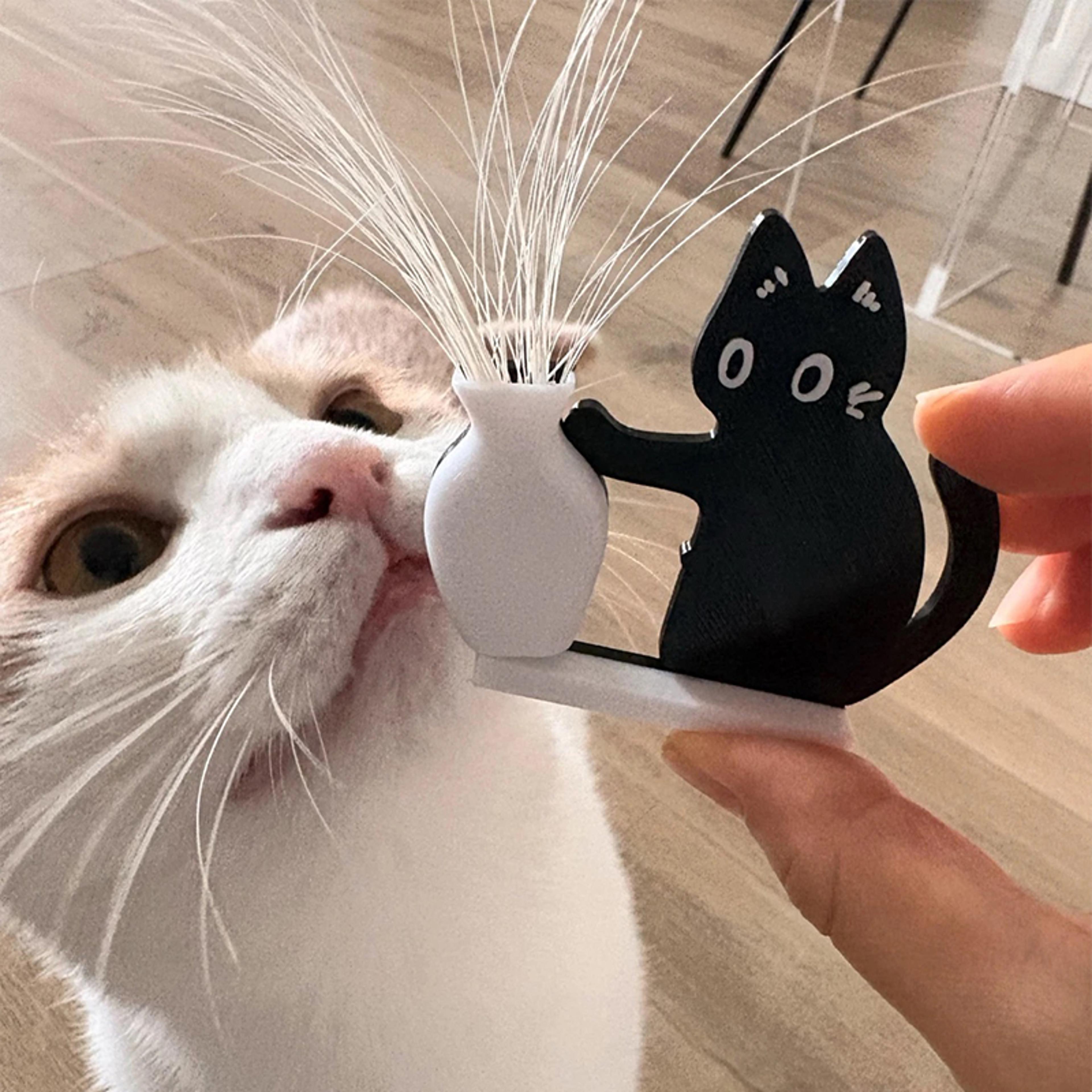 fridge magnet black cat pushing vase, cat whisker memorial box, home office decor for gift
