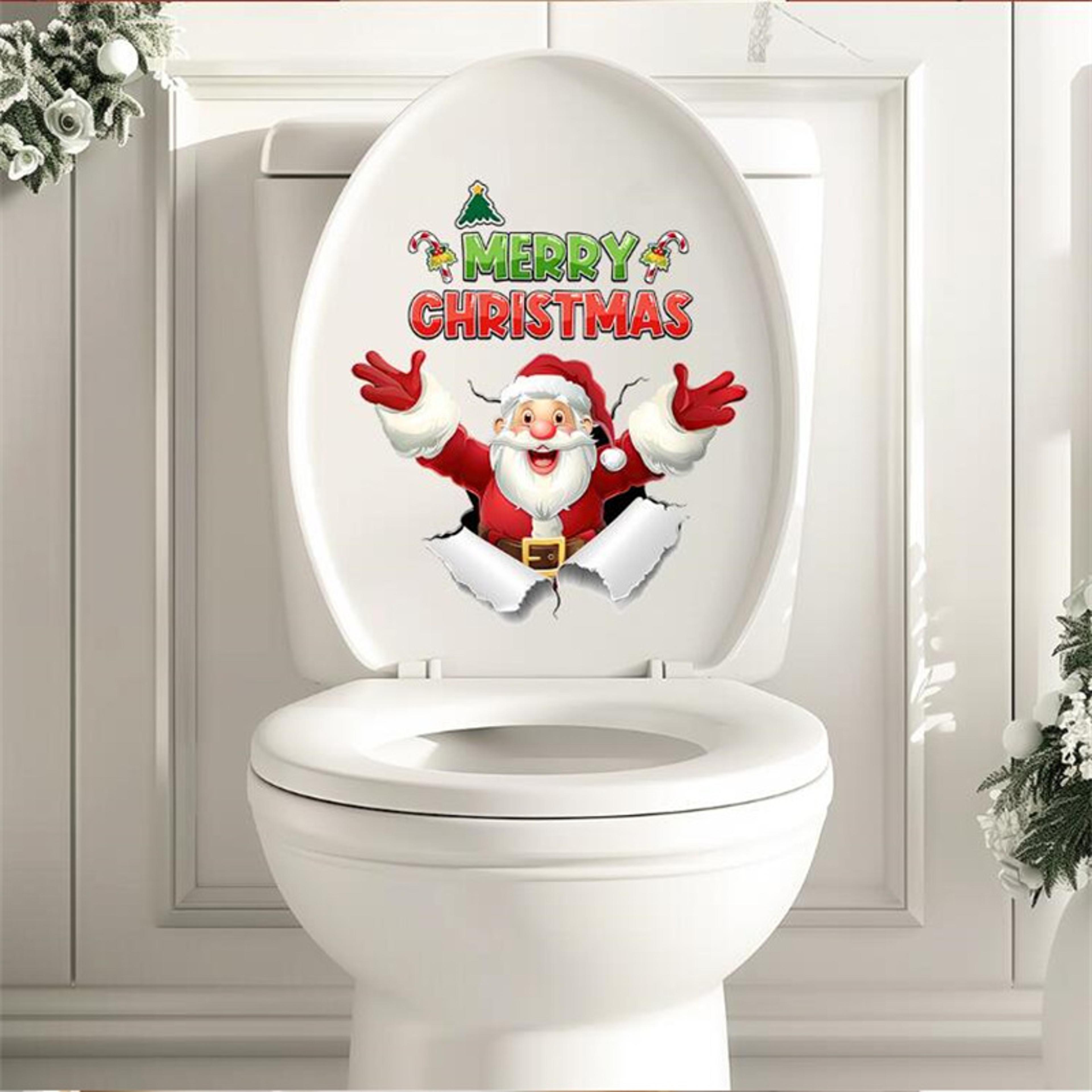 christmas wall sticker santa claus, self-adhesive removable decoration for bedroom, bathroom, toilet with english slogan