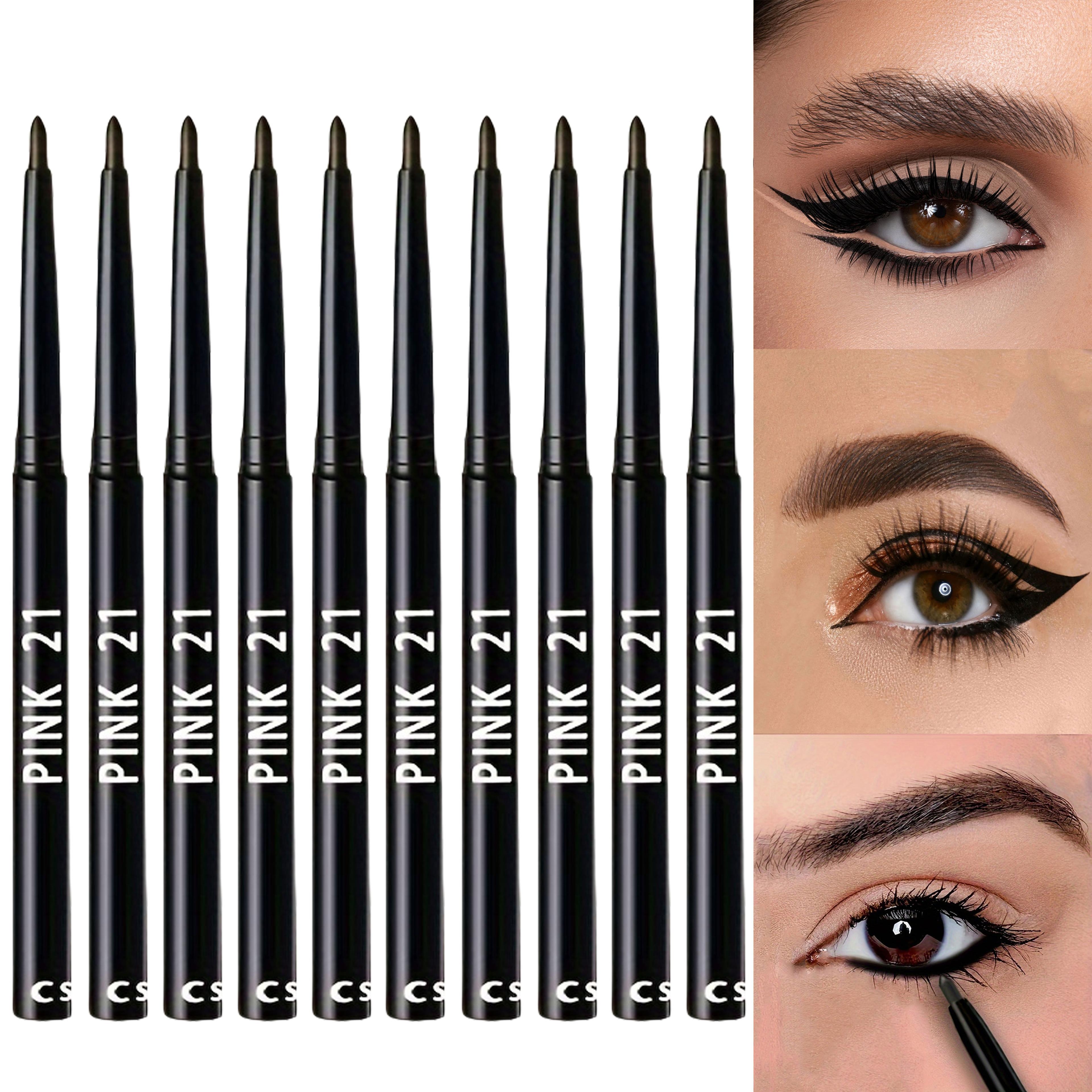 smudge-proof eyeliner pencils, waterproof and sweatproof with easy twist feature