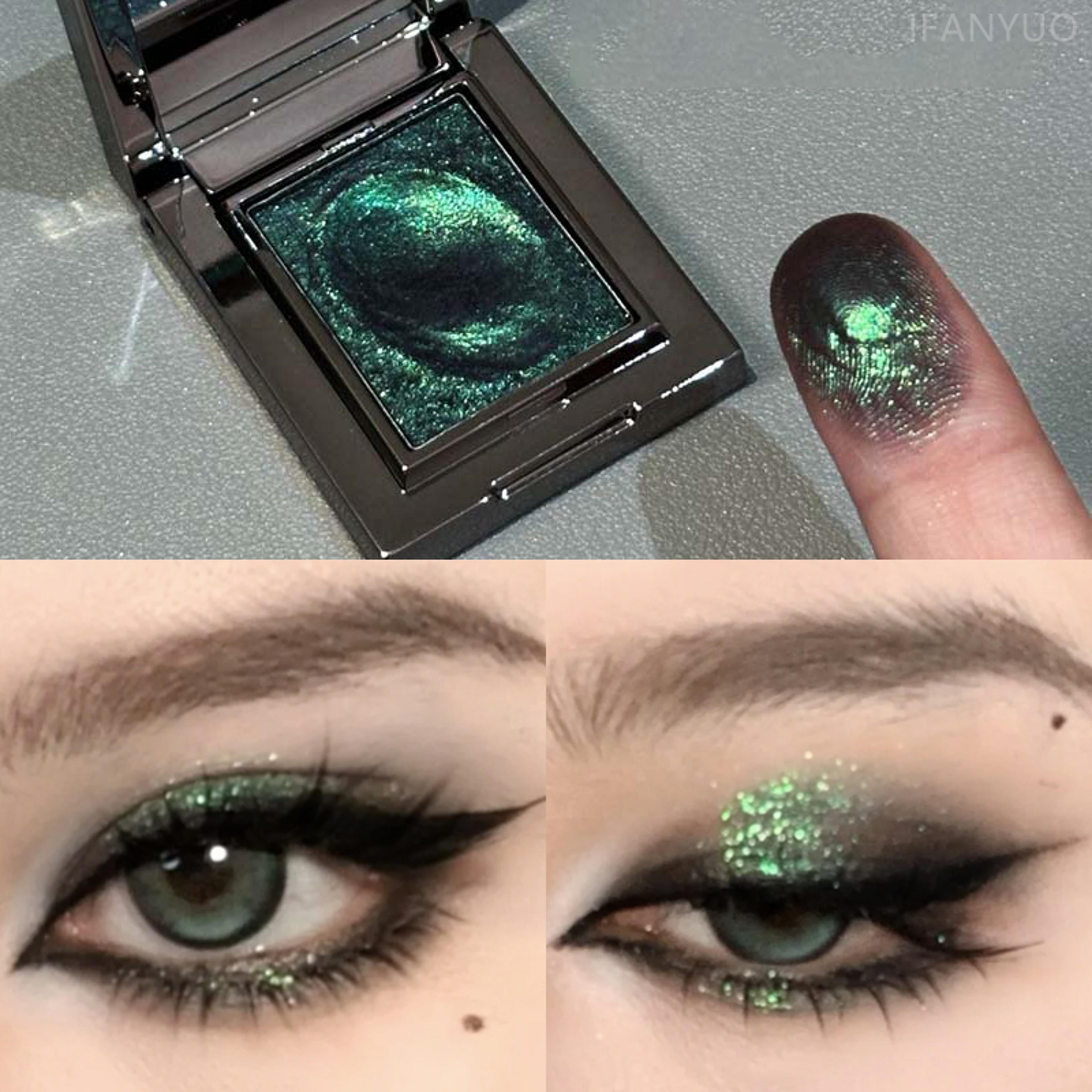fine chameleon dark green eyeshadow, mashed potato sparkling pearlescent palette for brightening makeup