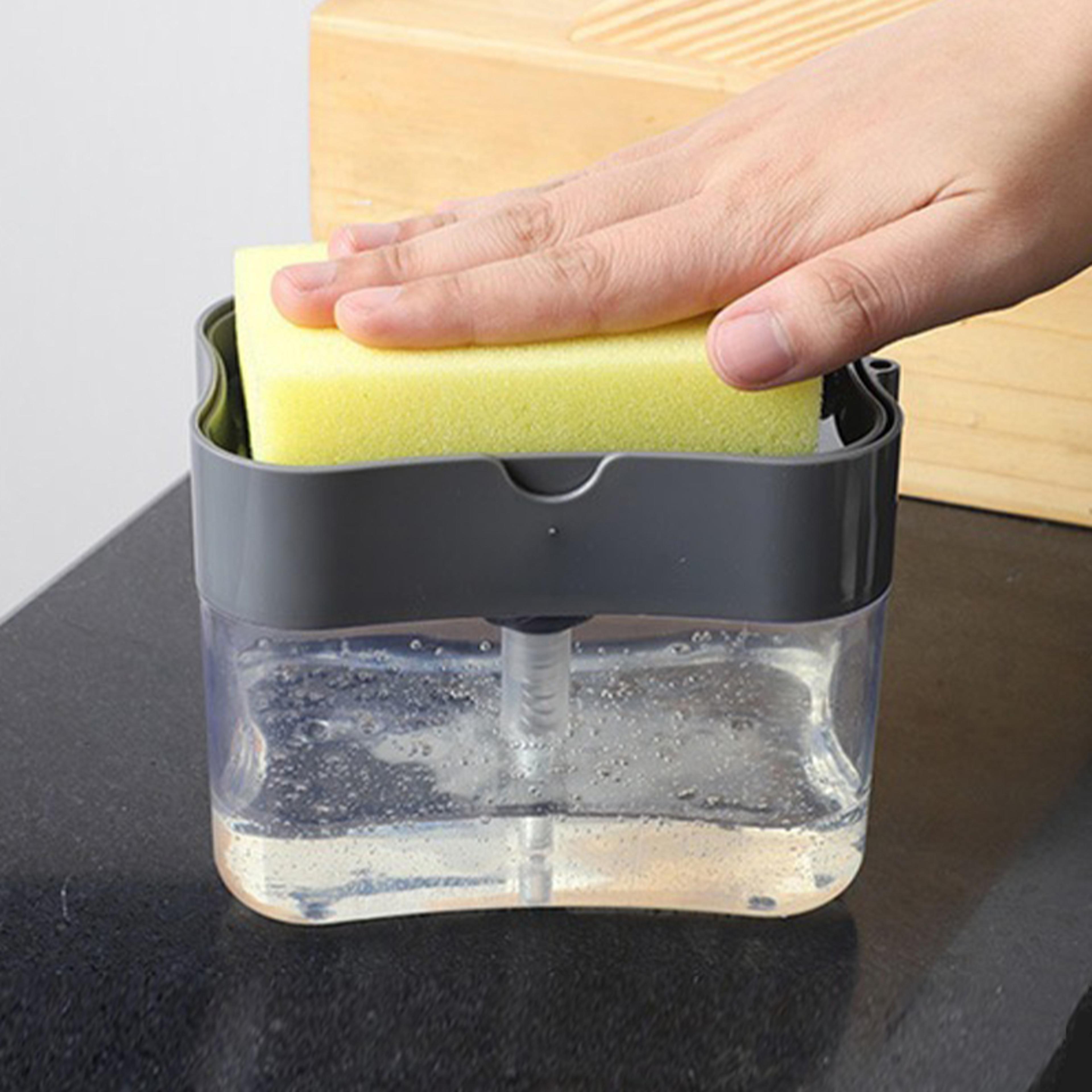 pressflow dish soap dispenser with sponge holder