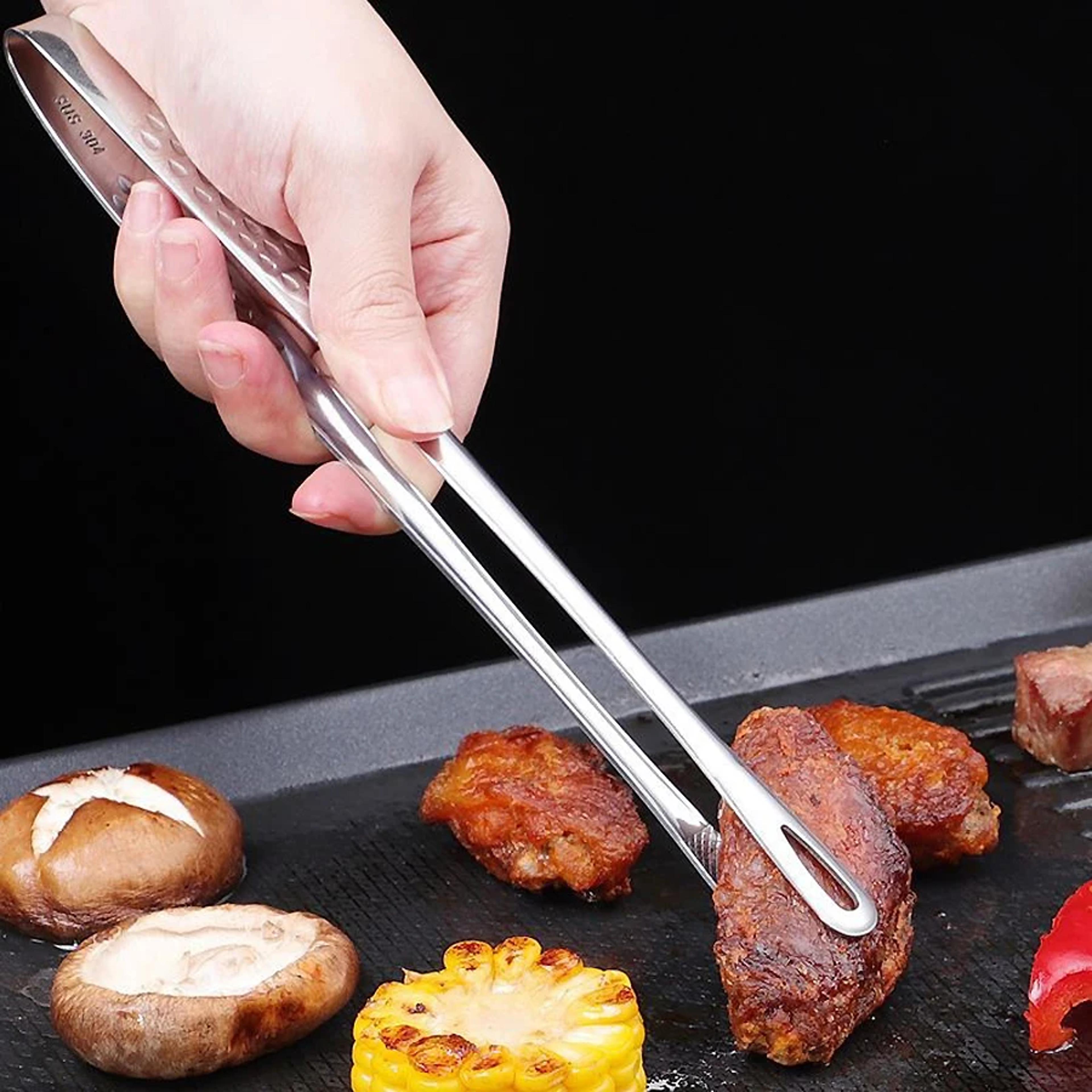 precisiongrip long stainless steel bbq & kitchen tongs