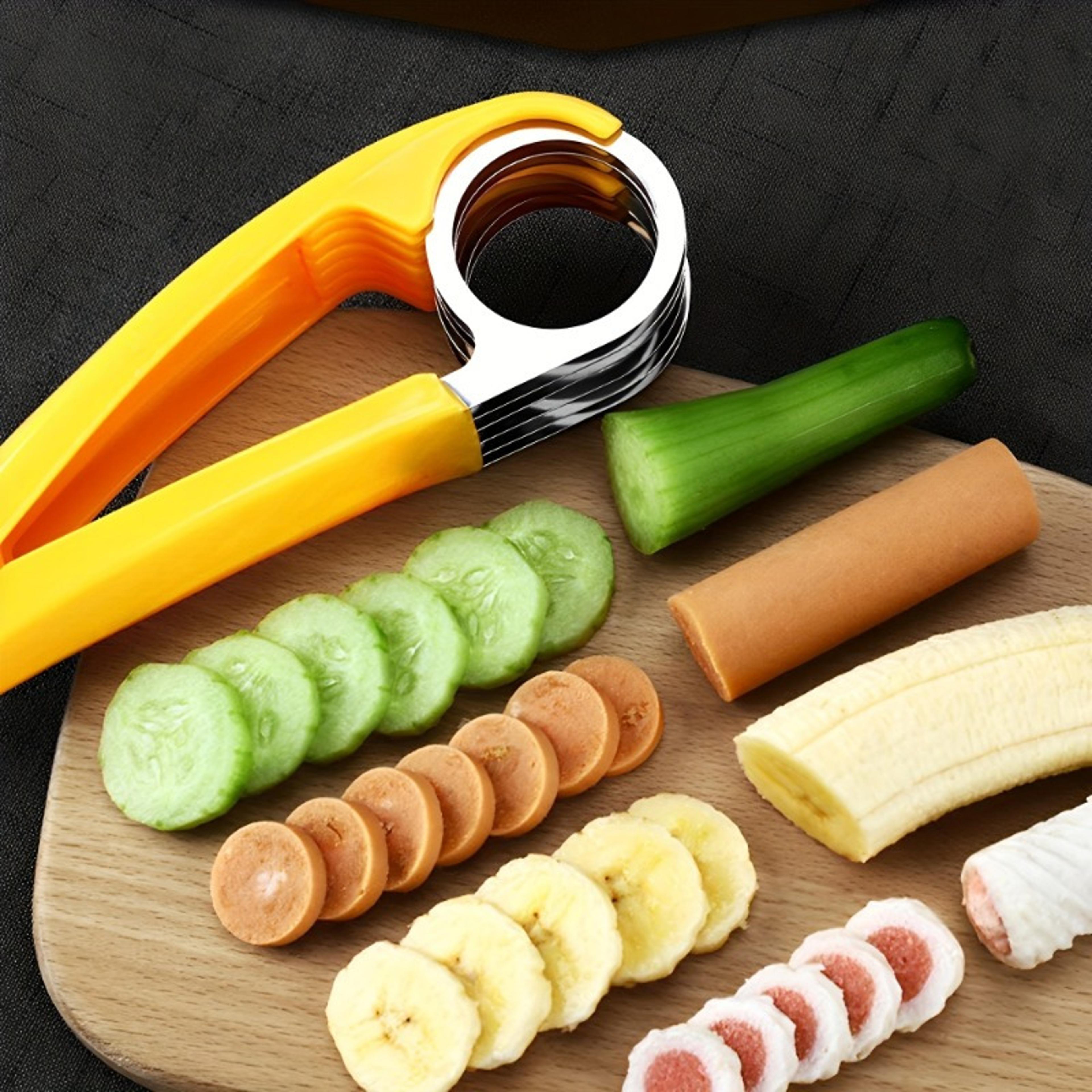 swiftslice stainless steel fruit slicer cup for bananas, strawberries & eggs