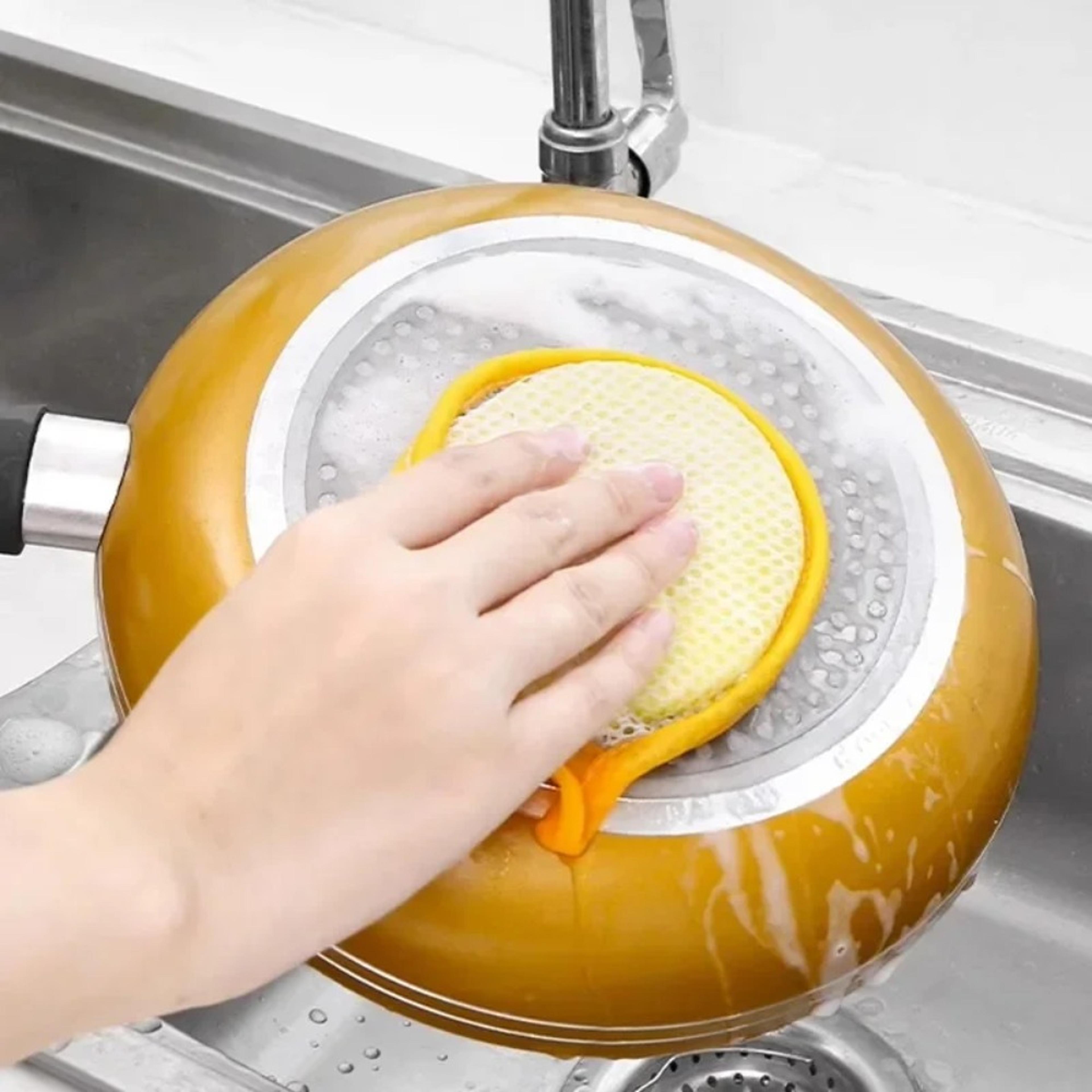 dual scrub reusable dishwashing sponge for kitchen cleaning & non scratch dish cares