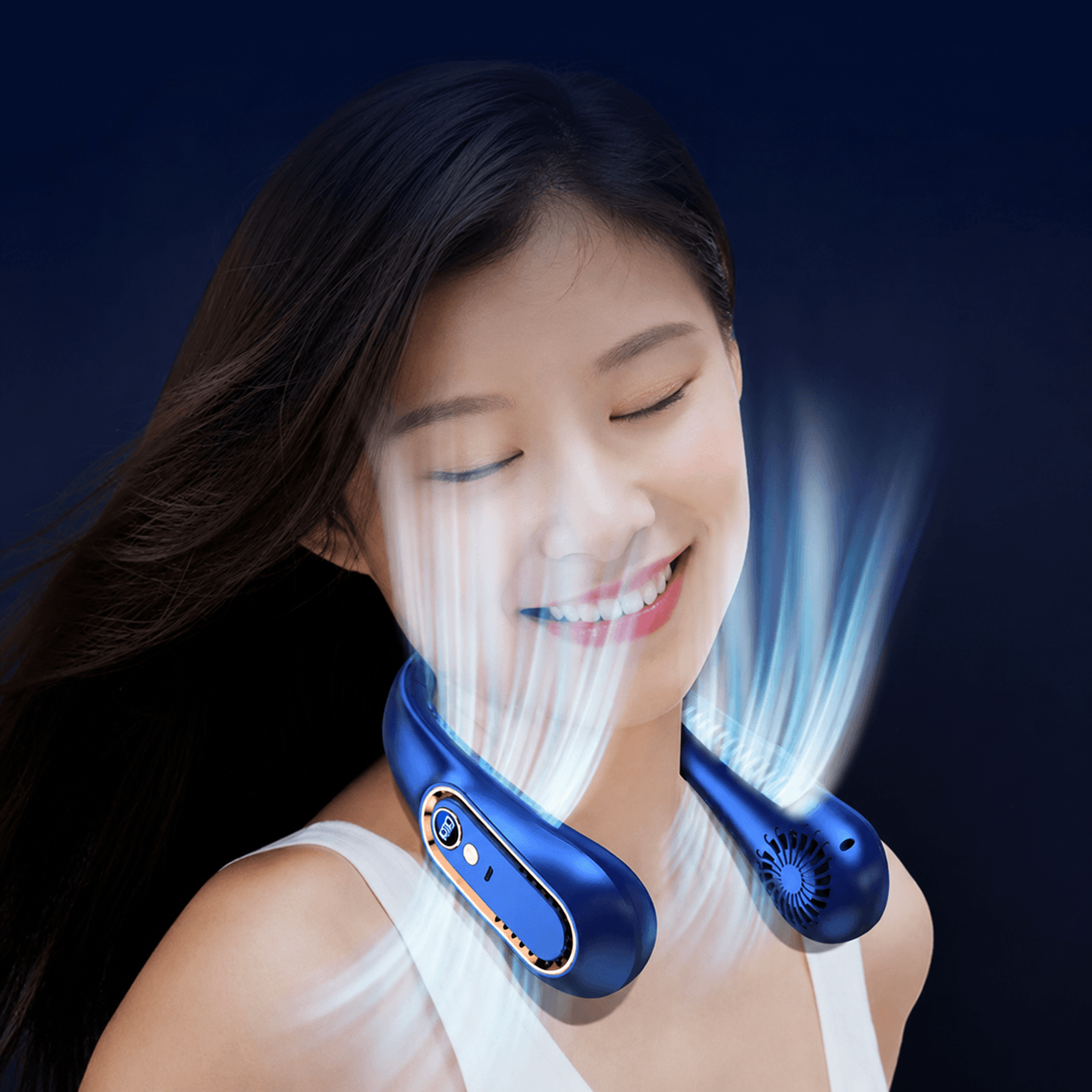 wearable neck fan with led display & speed cooling