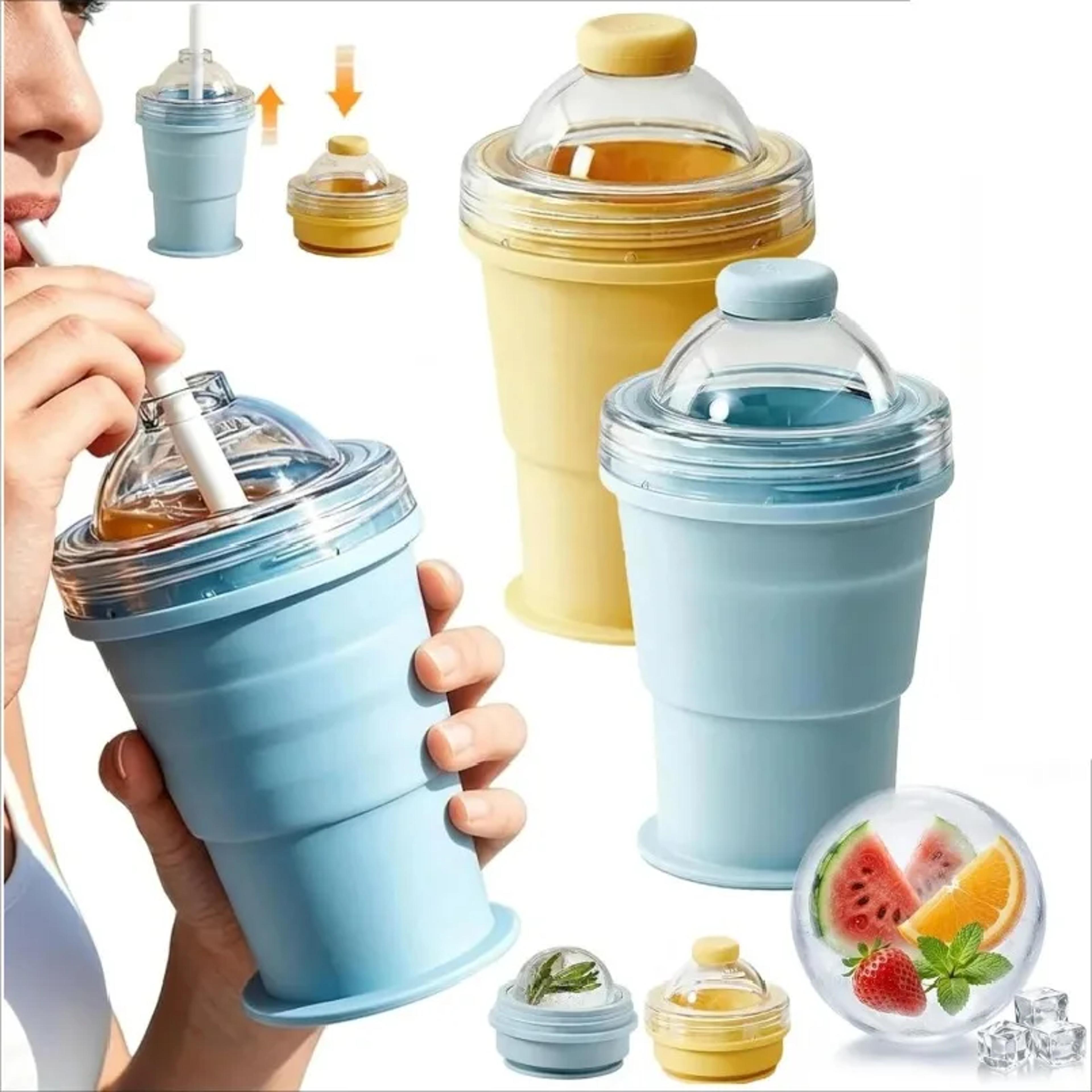portable ice ball maker cup with straw