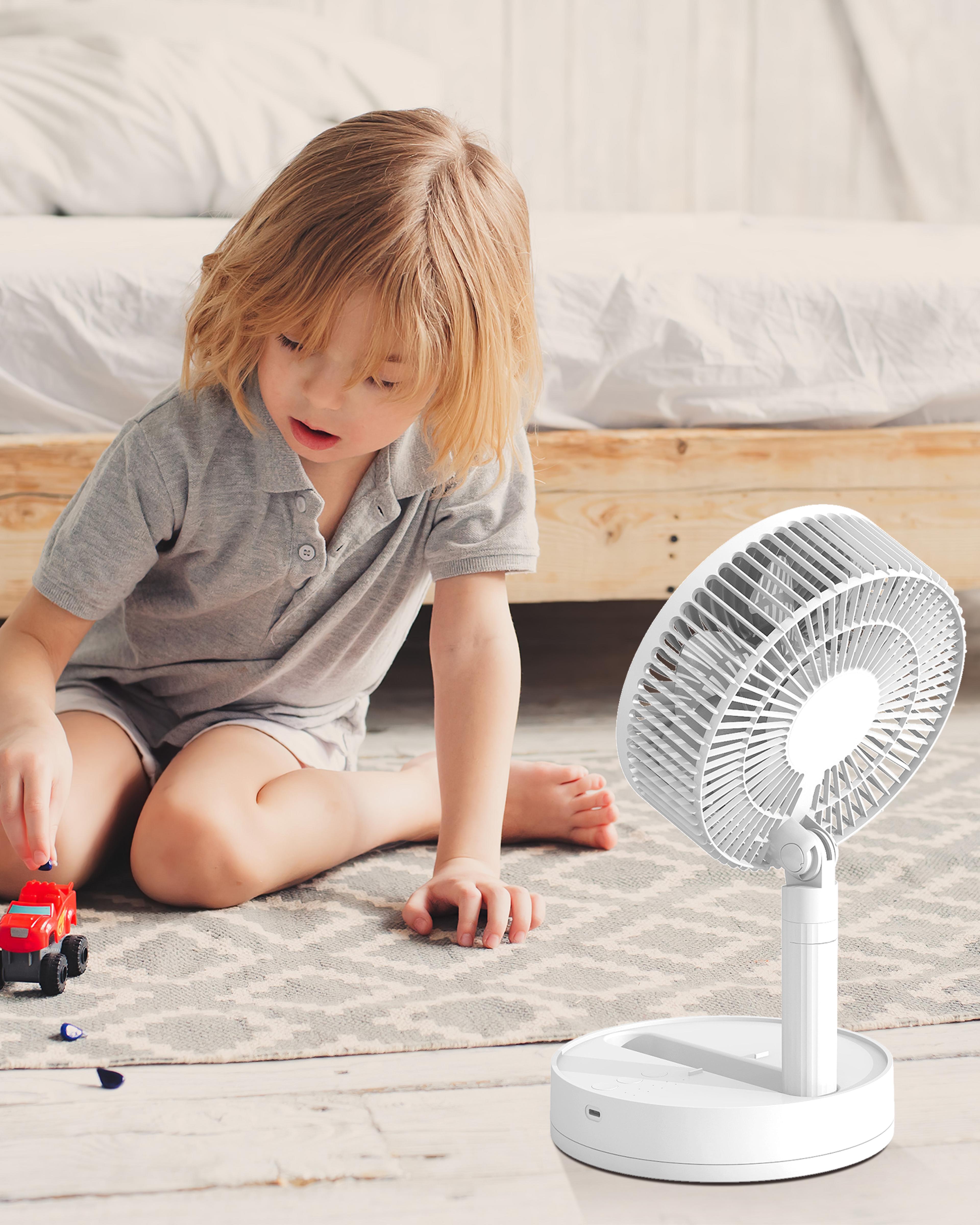 foldable portable desk fan with oscillation, usb rechargeable battery & speed airflow