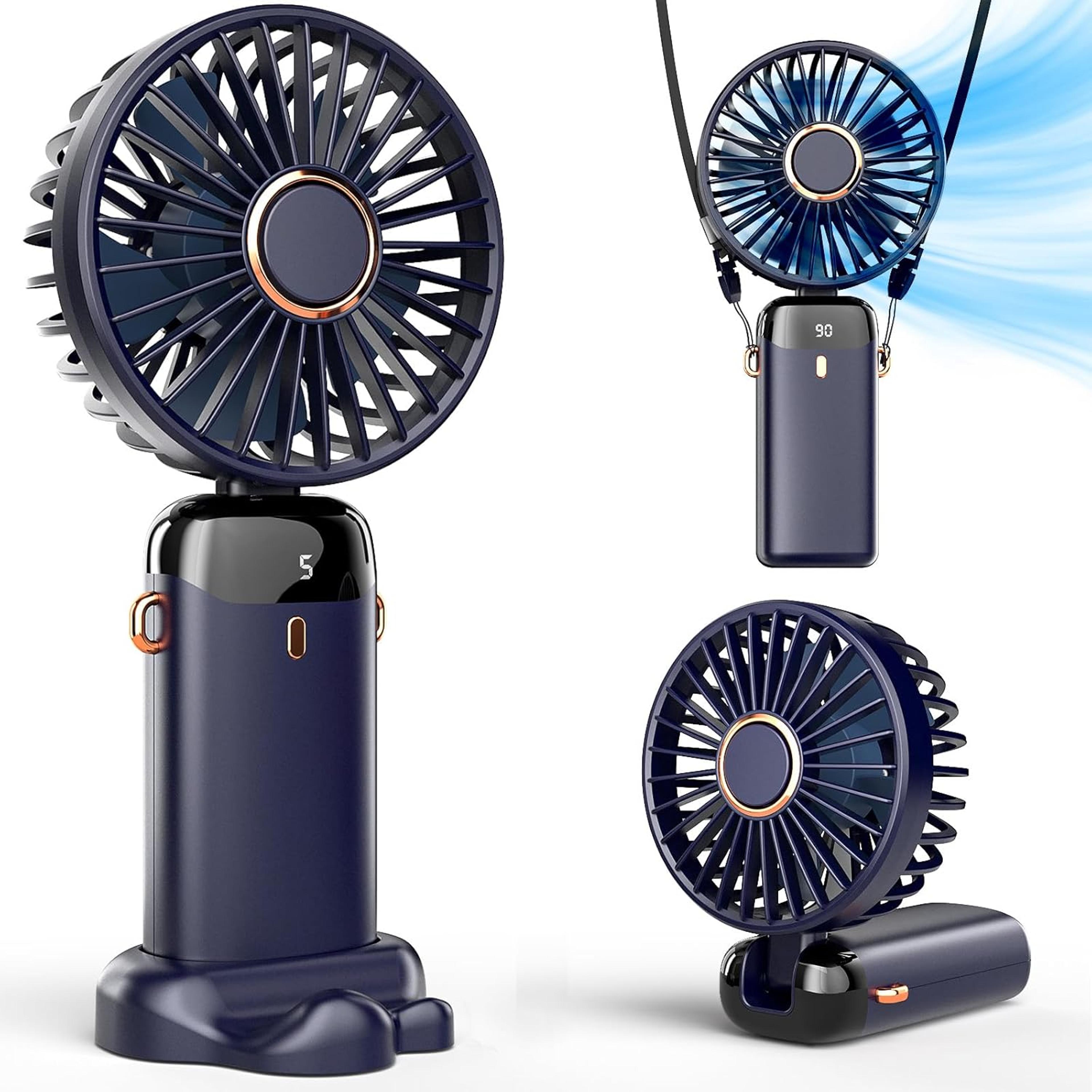 portable handheld fan with led display & phone stand