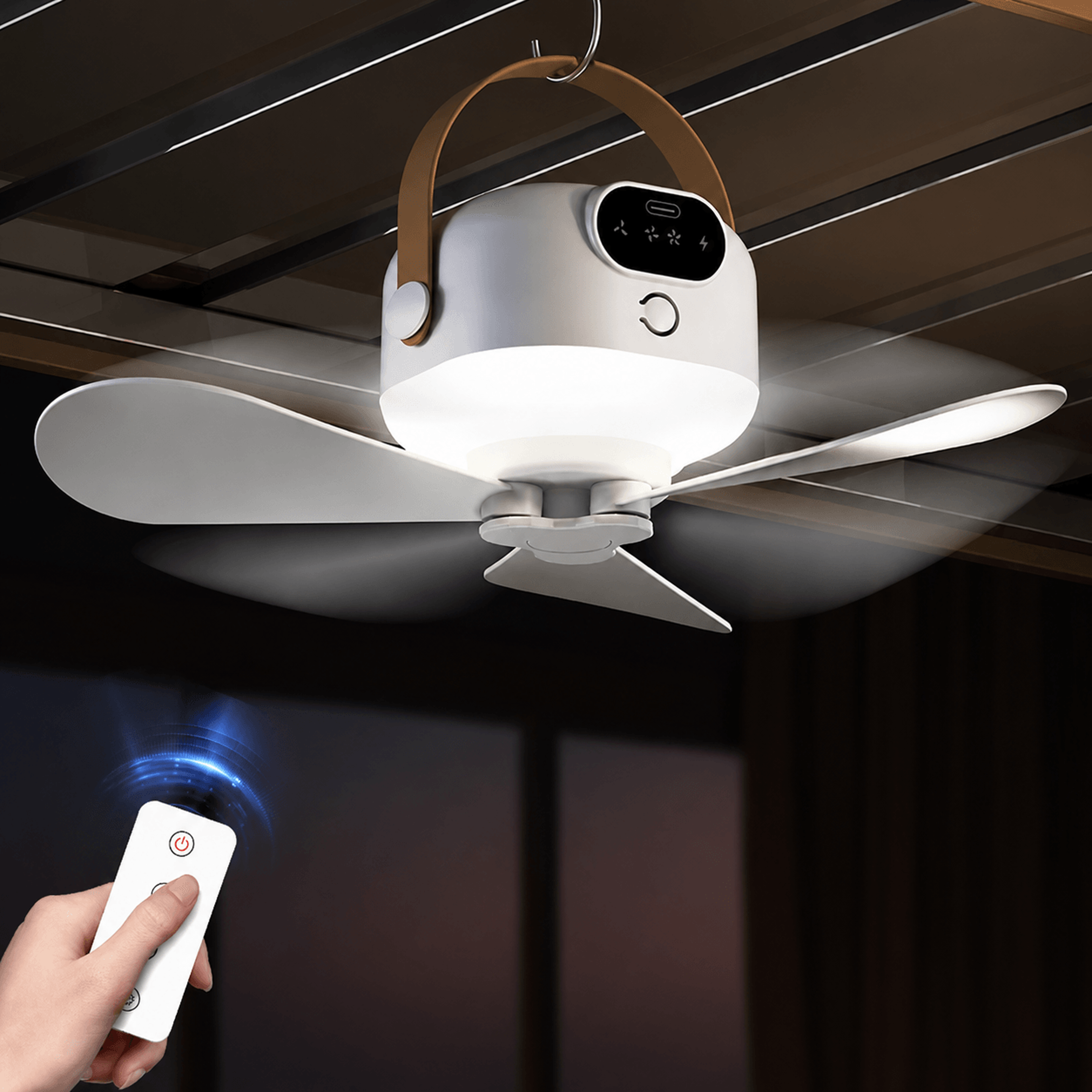portable camping tent fan with led light & remote control