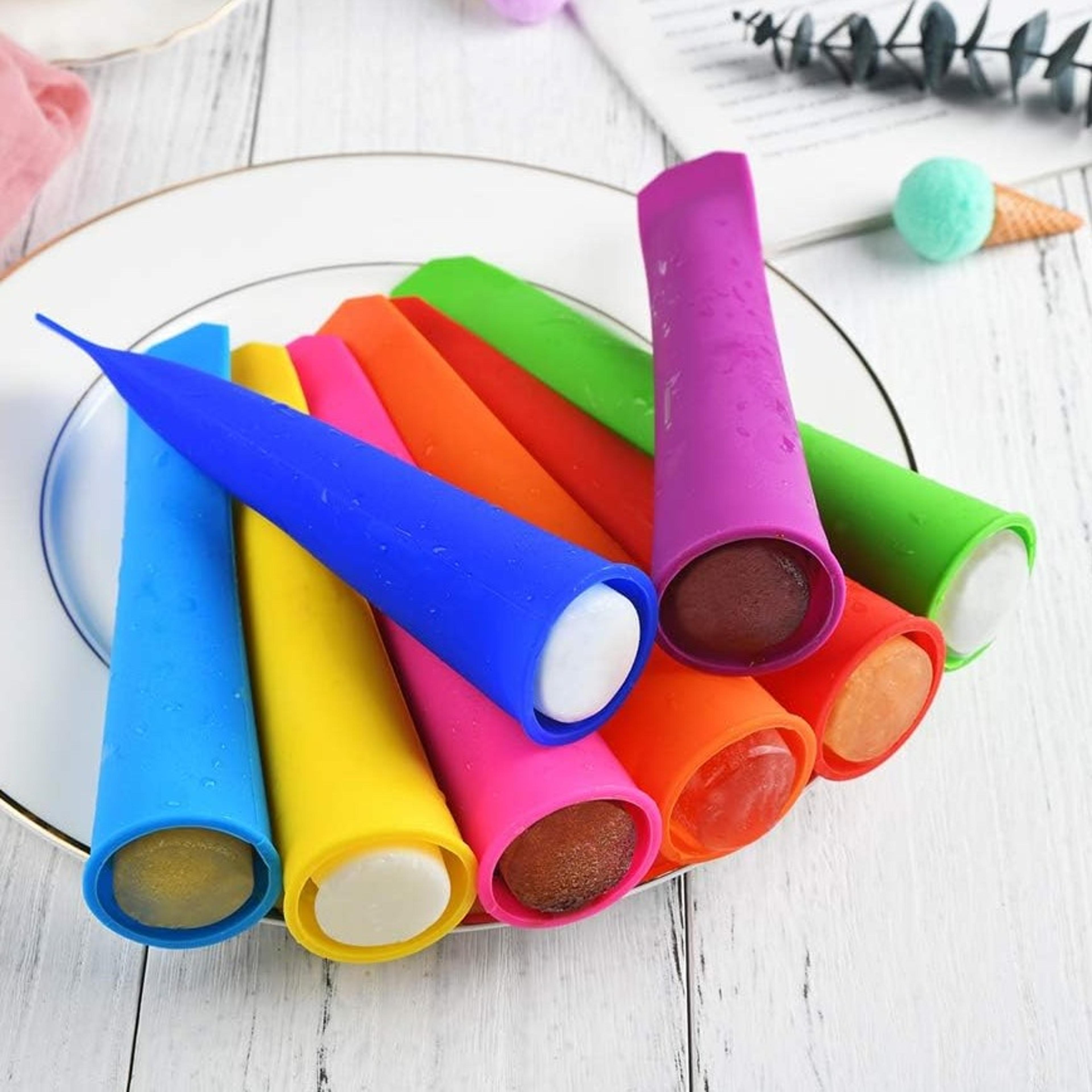 rainbow silicone popsicle maker set with lids reusable ice pop molds for homemade frozen treat