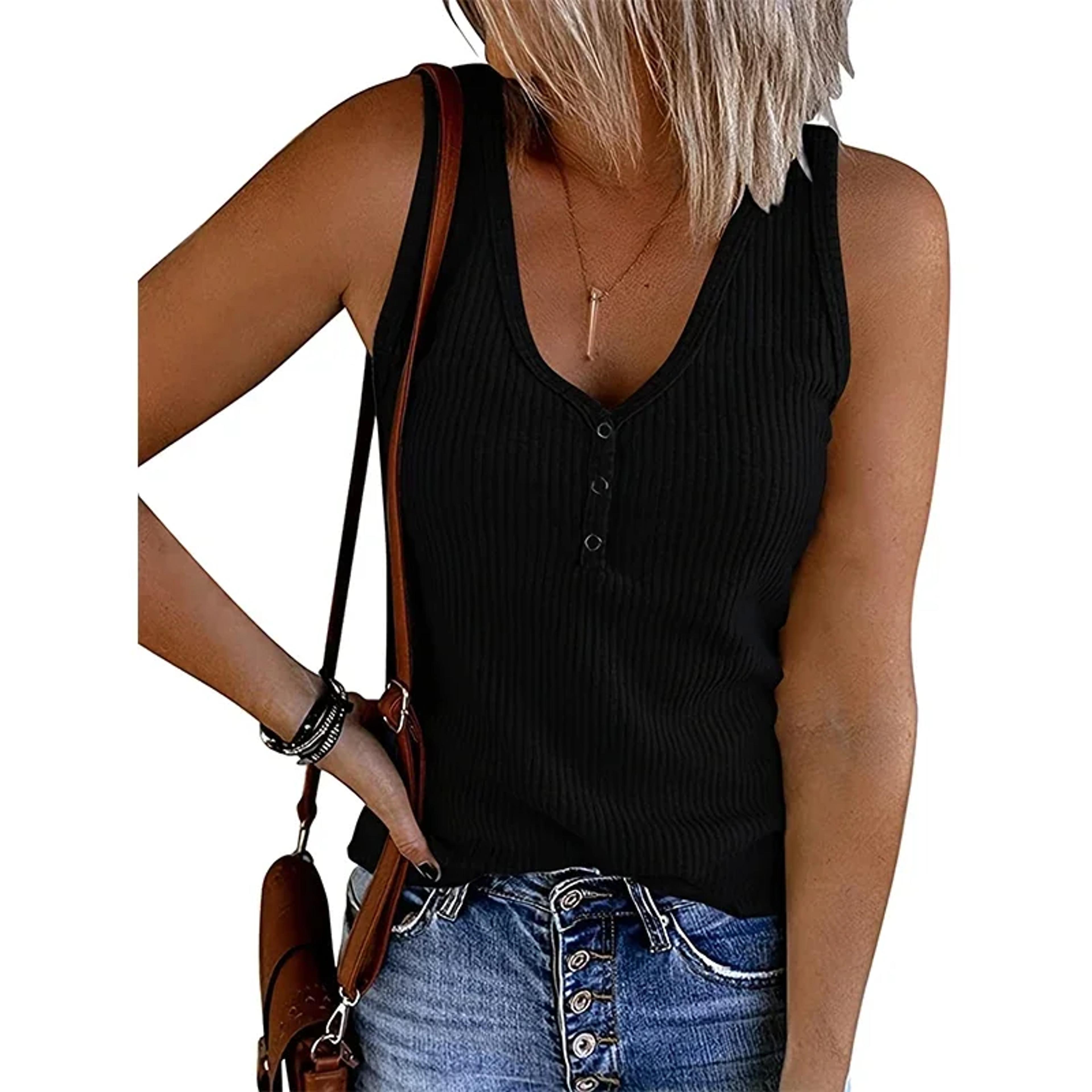 color ribbed tank top women sleeveless v neck casual stretch everyday essentials