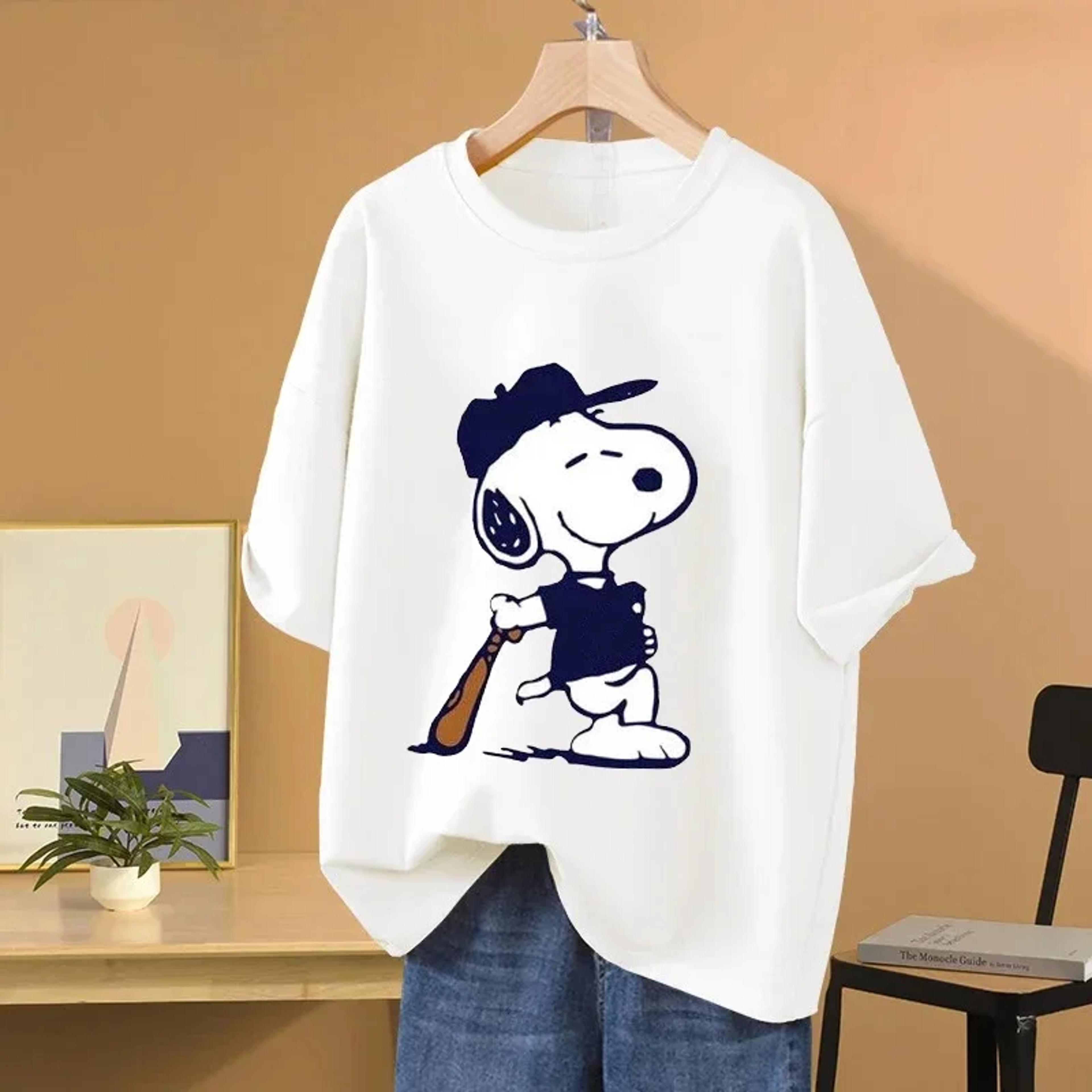 snoopy baseball cartoon cotton summer t shirt couple anime casual tee for men & women