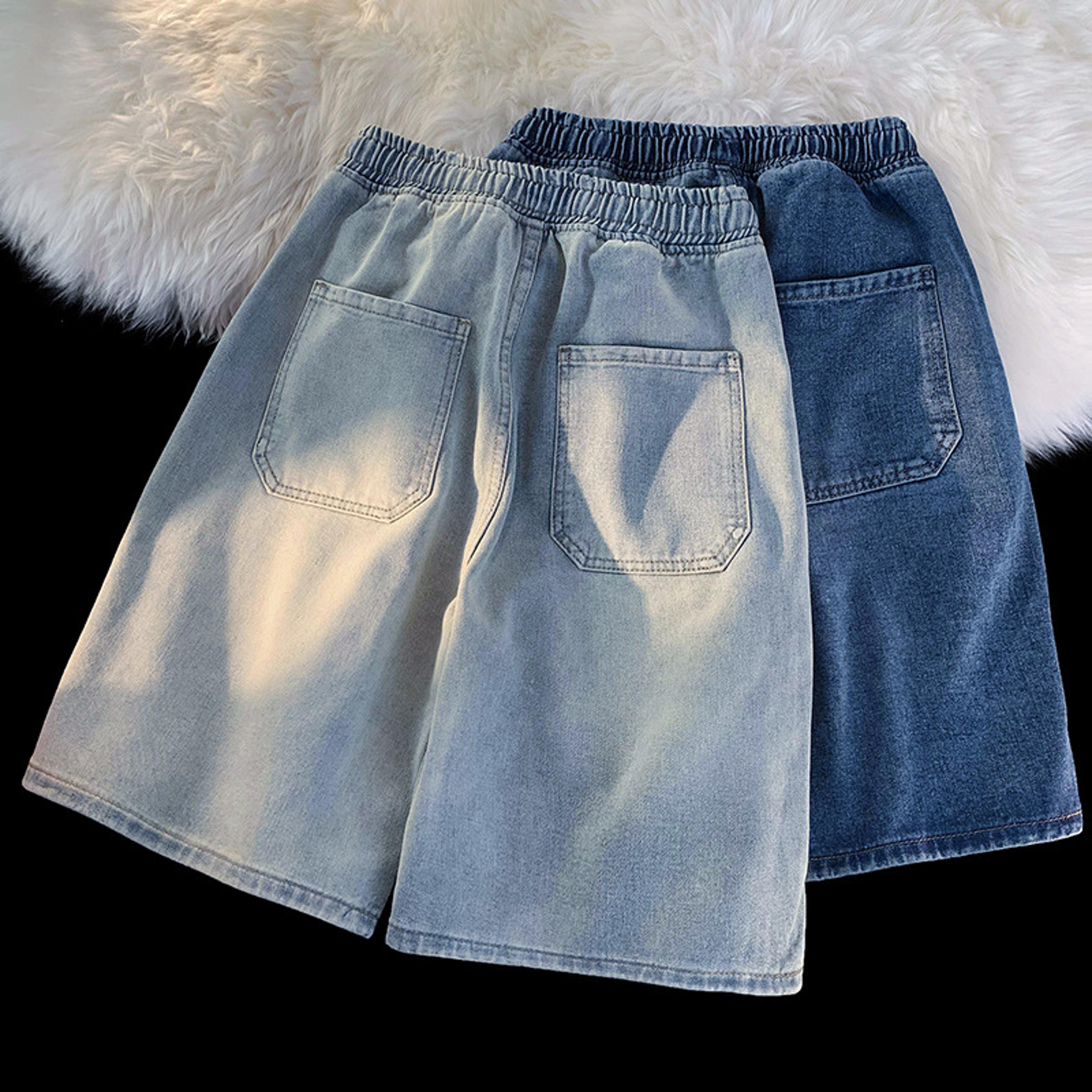 flex fit summer denim shorts for men slim straight stretch jean short