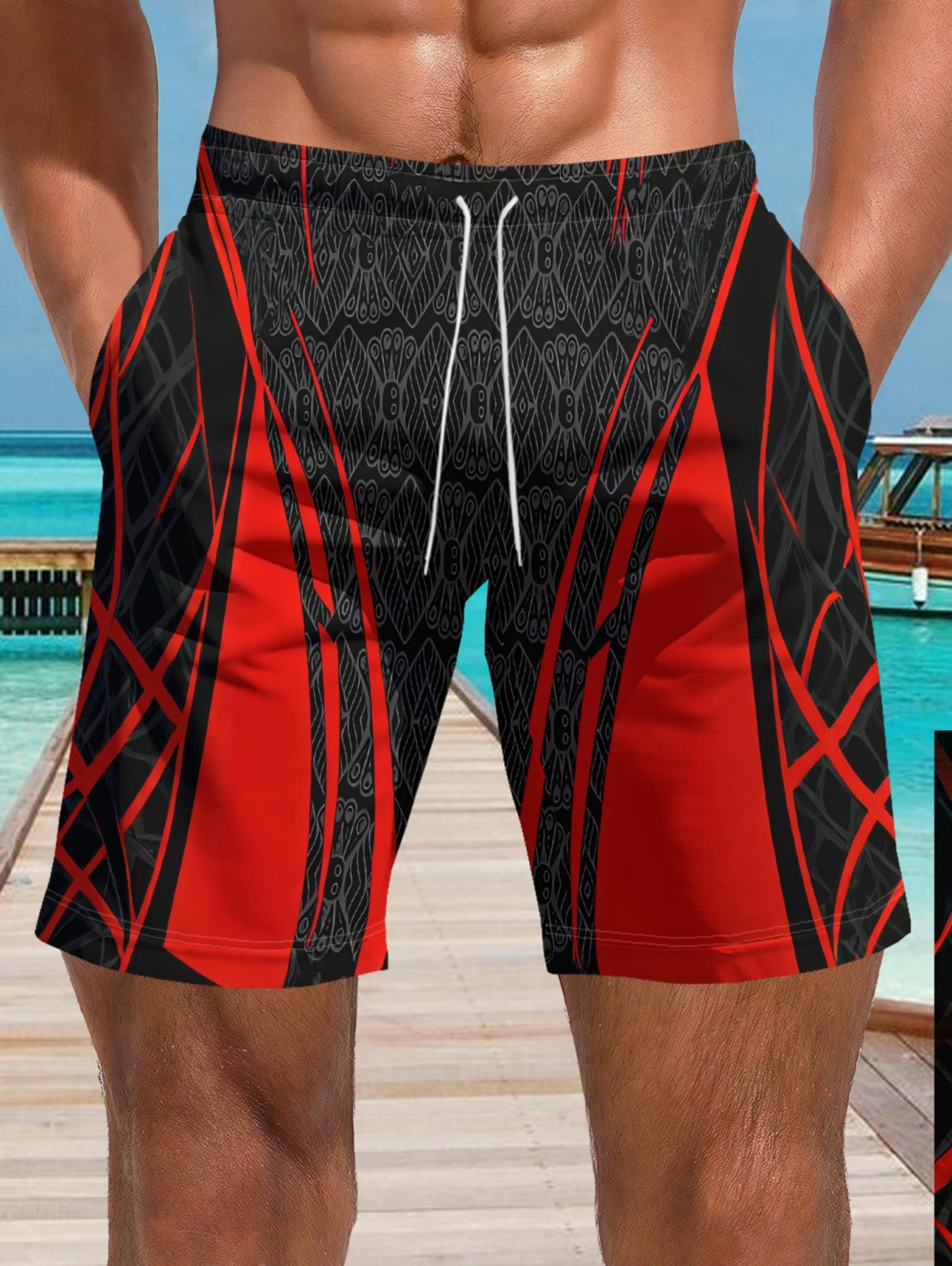 men's quick dry print swim shorts with drawstring for beach, fitness & summer adventures