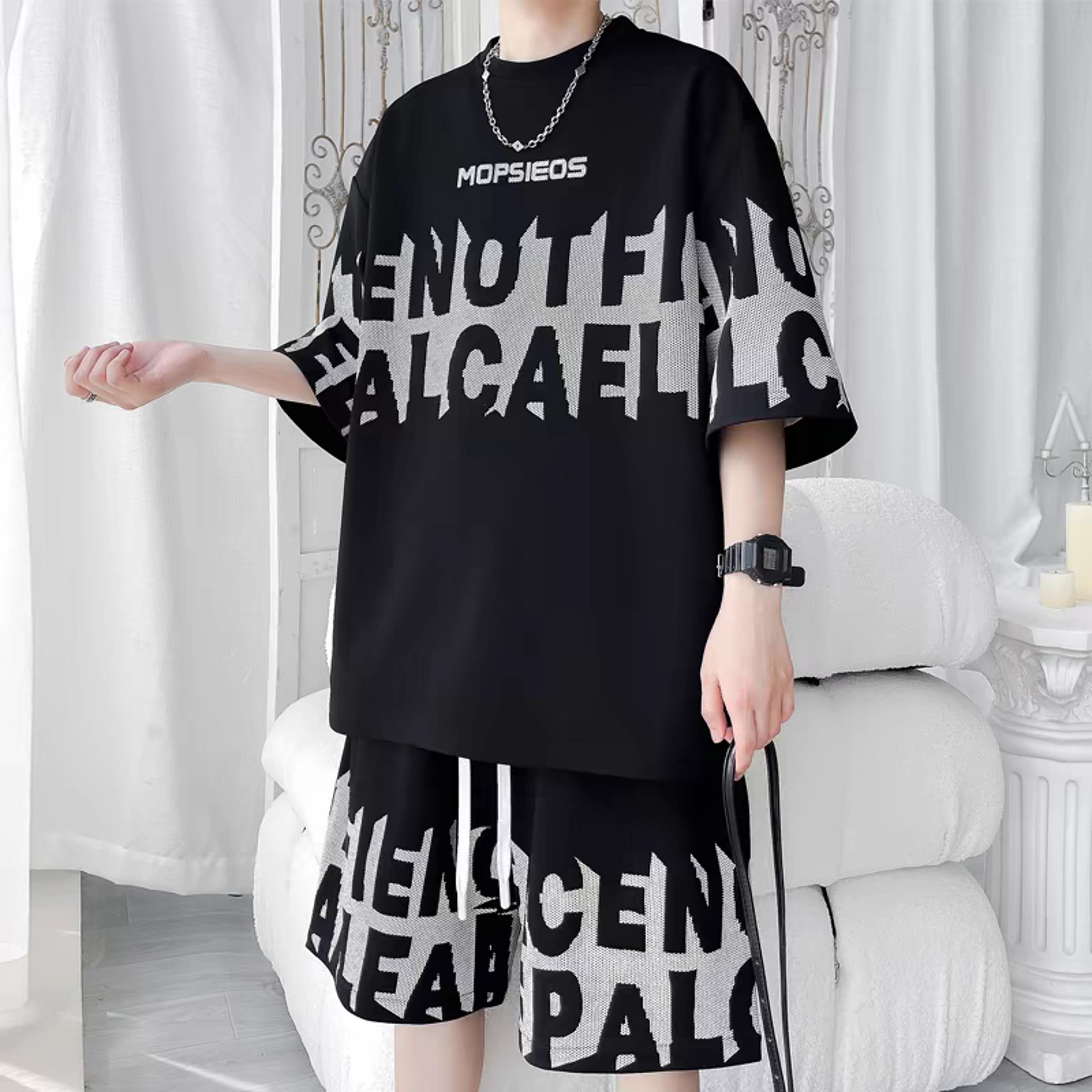 korean streetwear men's t shirt & shorts set plu