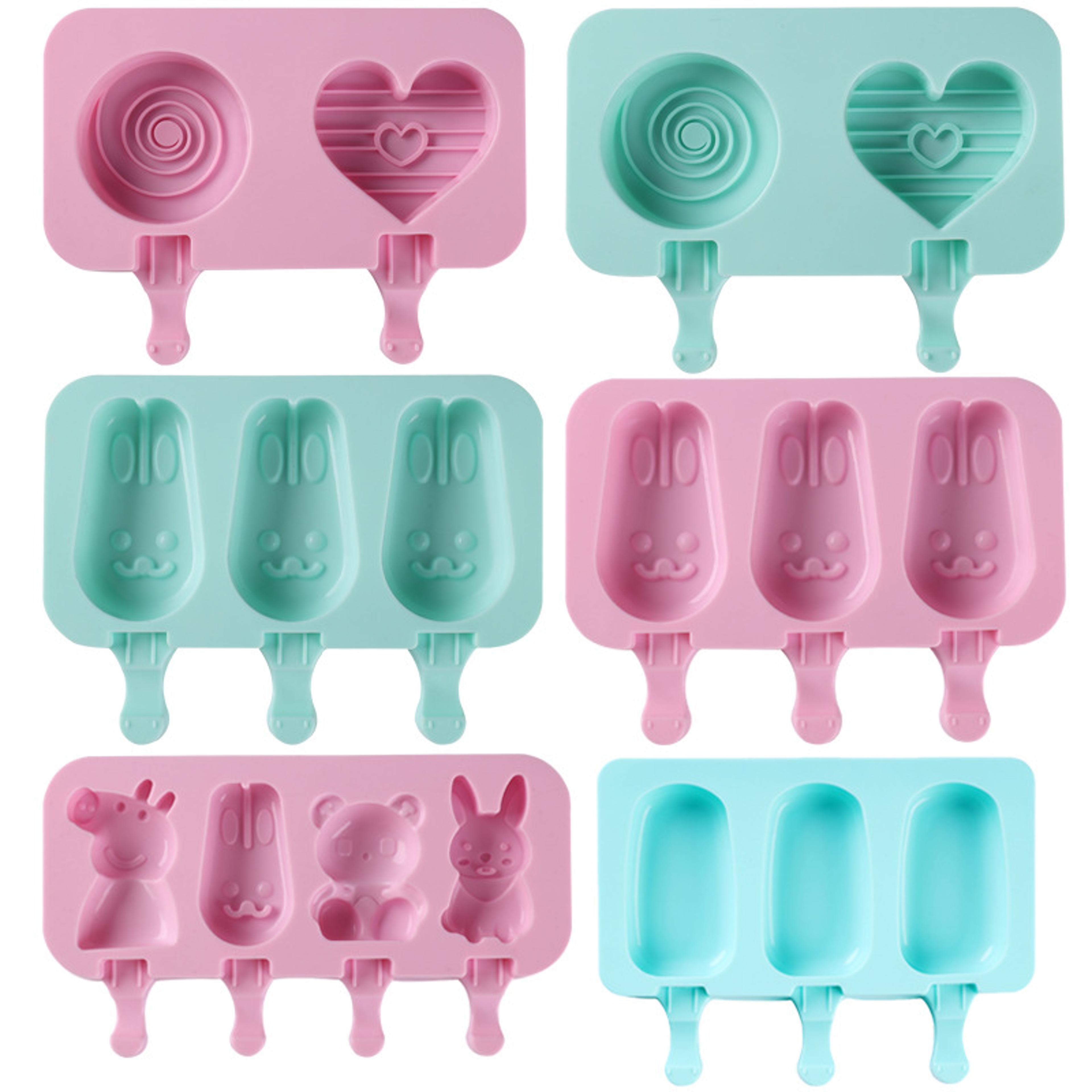 cute animal & heart silicone popsicle mold set with lid and sticks