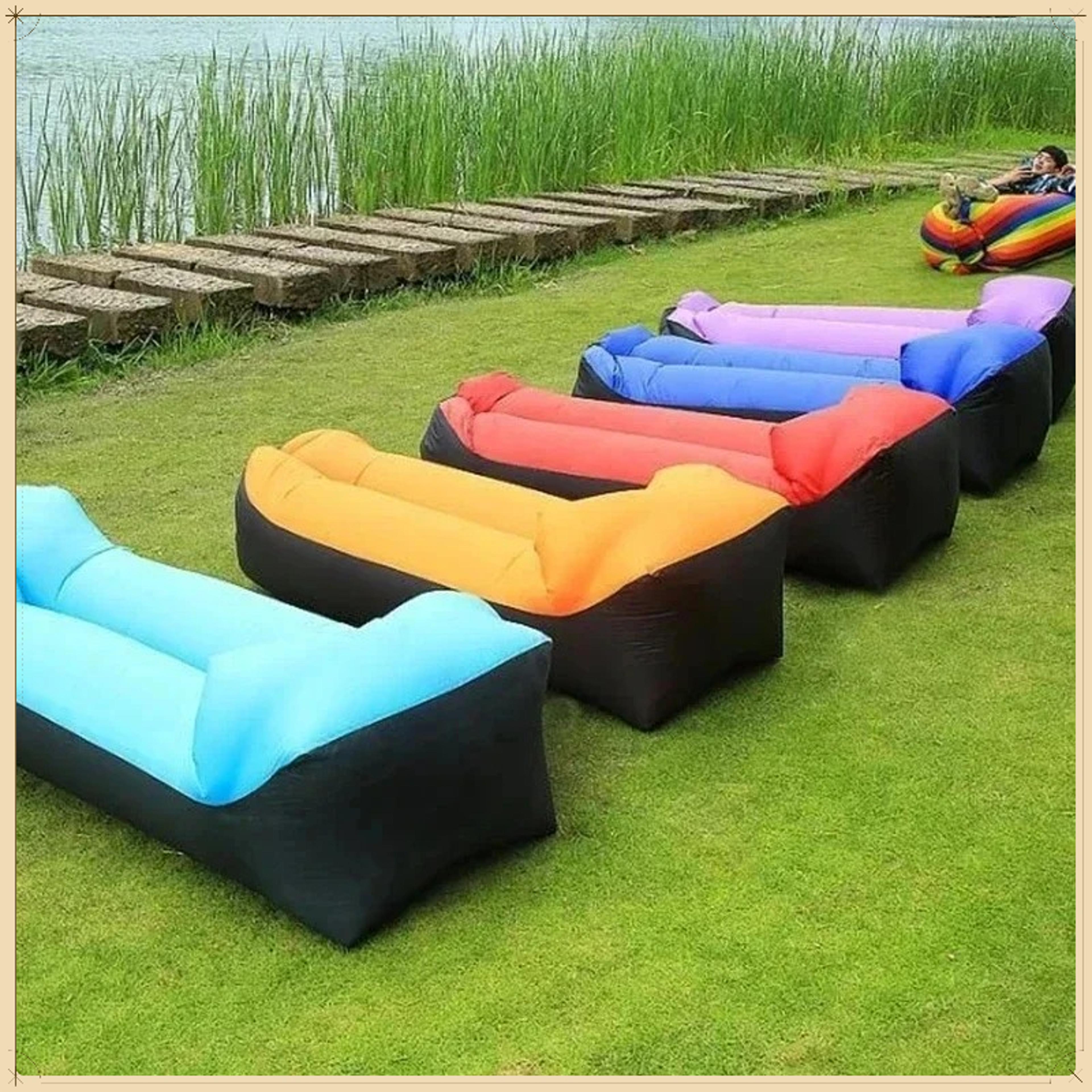 cloudrest portable inflatable lounger with footrest for camping, beach & indoor relaxation