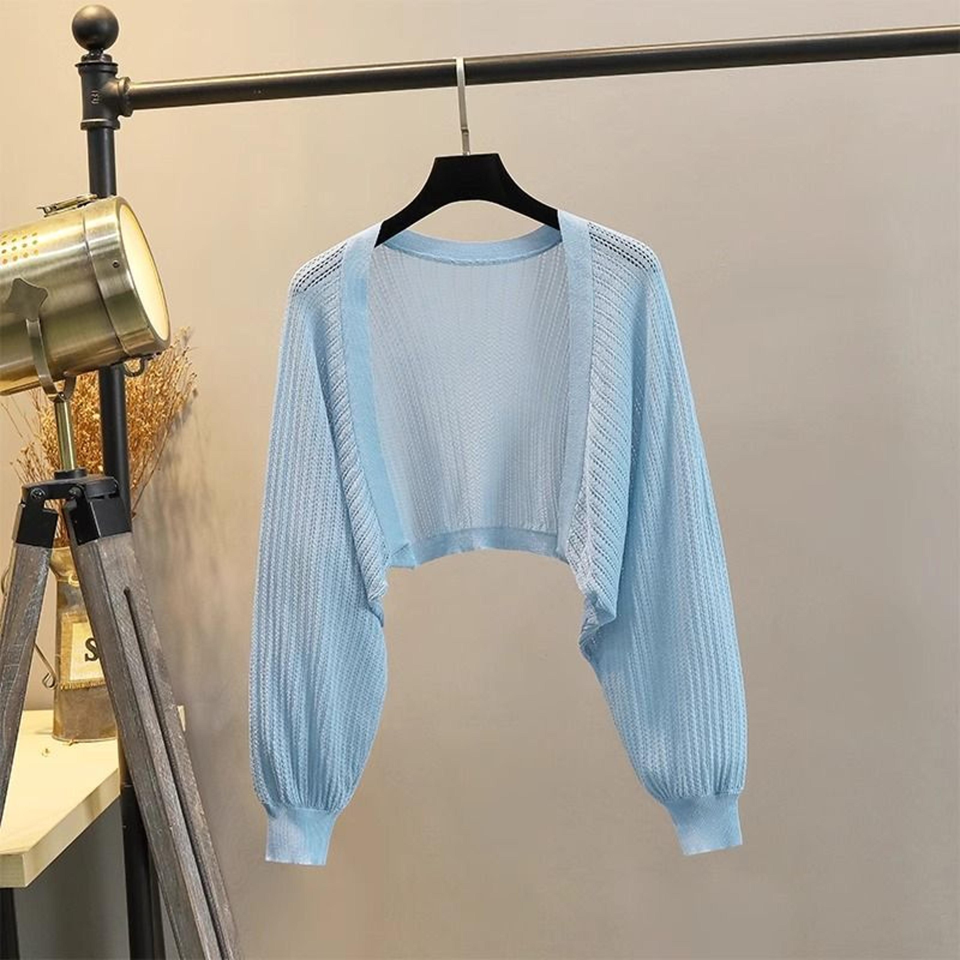 silk breeze women's sun protection cardigan lightweight ice silk knit cover up with lantern sleeves