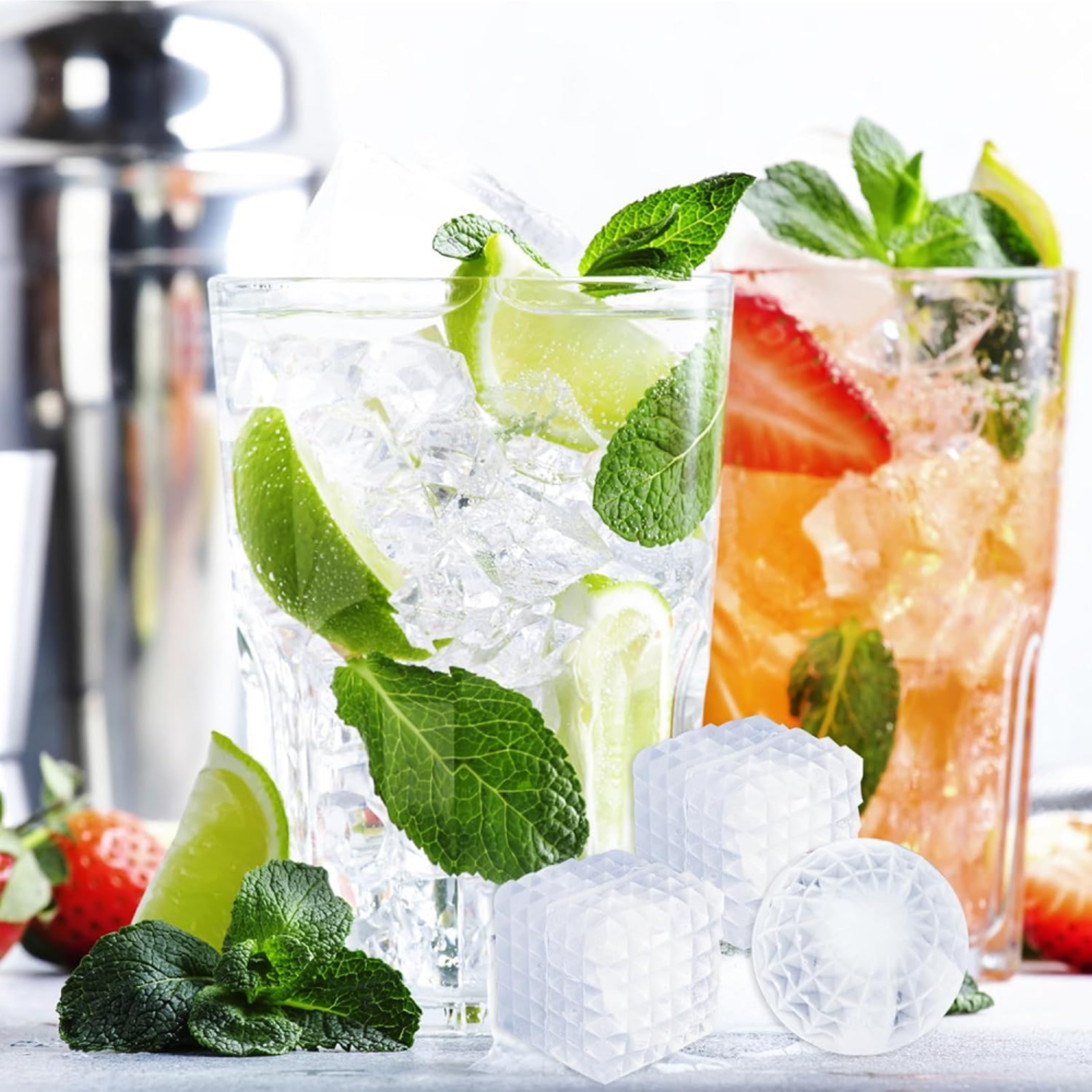 prism ice sphere mold with lid for whiskey cocktails and chilled drinks
