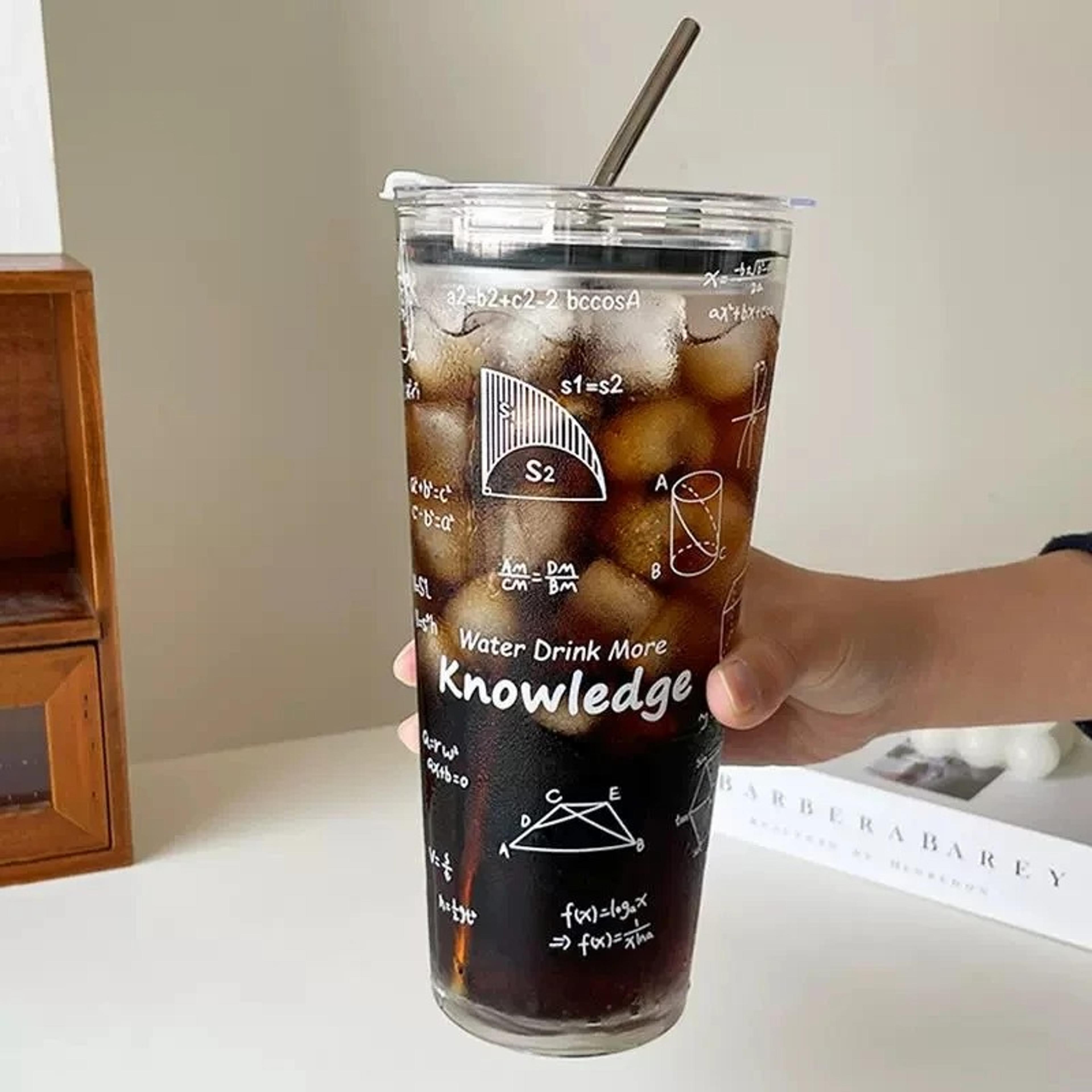 aesthetic glass tumbler with lid & straw large capacity drinking cup