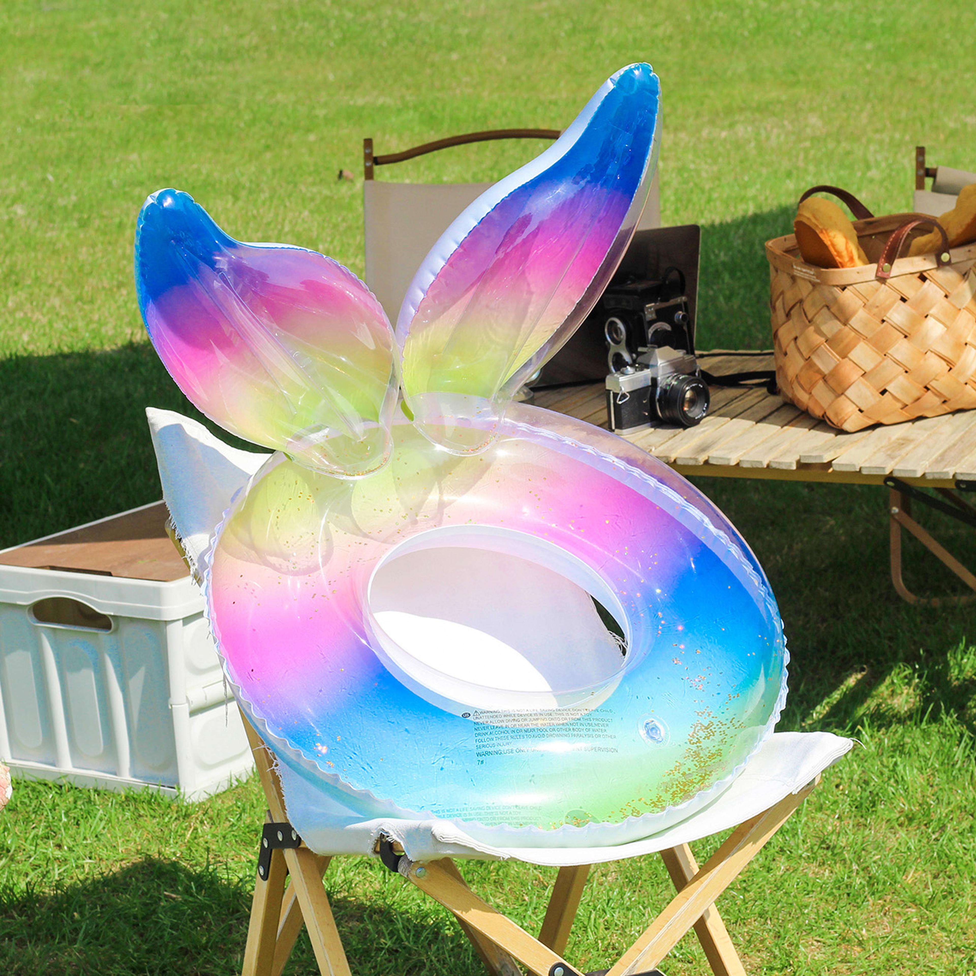 rainbow tail thickened inflatable pool float ring for adults beach party summer fun
