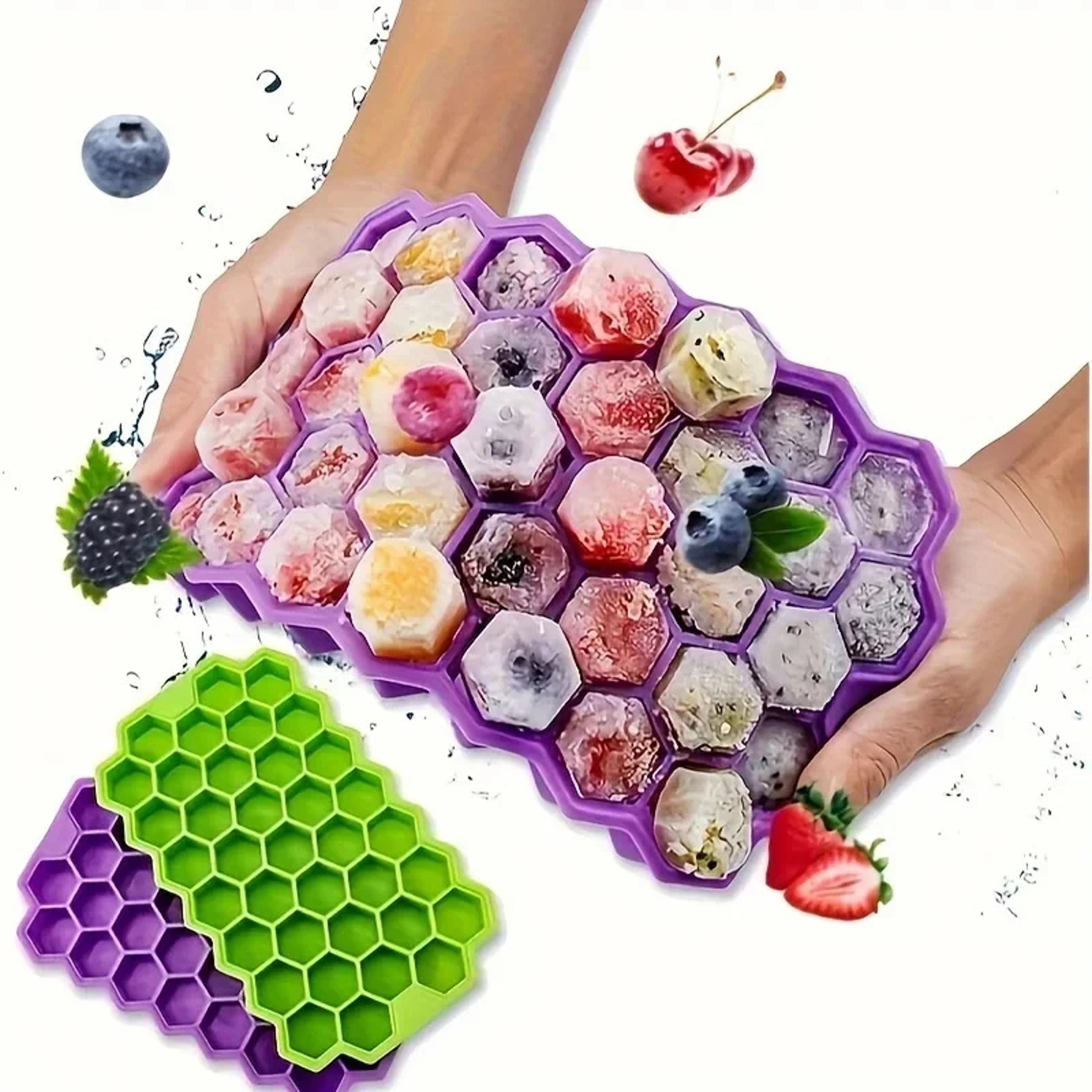 reusable silicone ice cube tray with lid, grid honeycomb ice mold bpa free