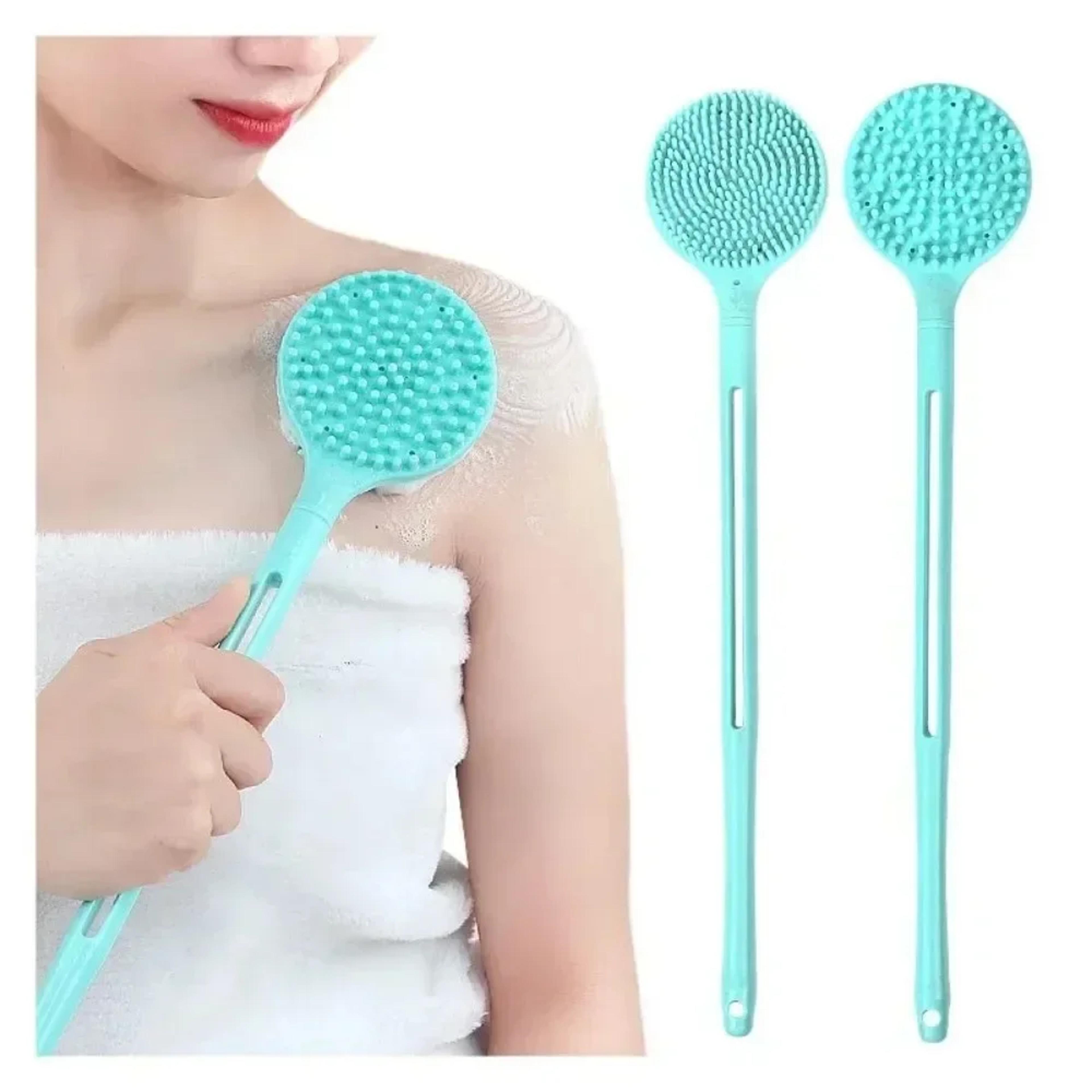 double sided silicone long handle back scrub brush exfoliating shower bath brush