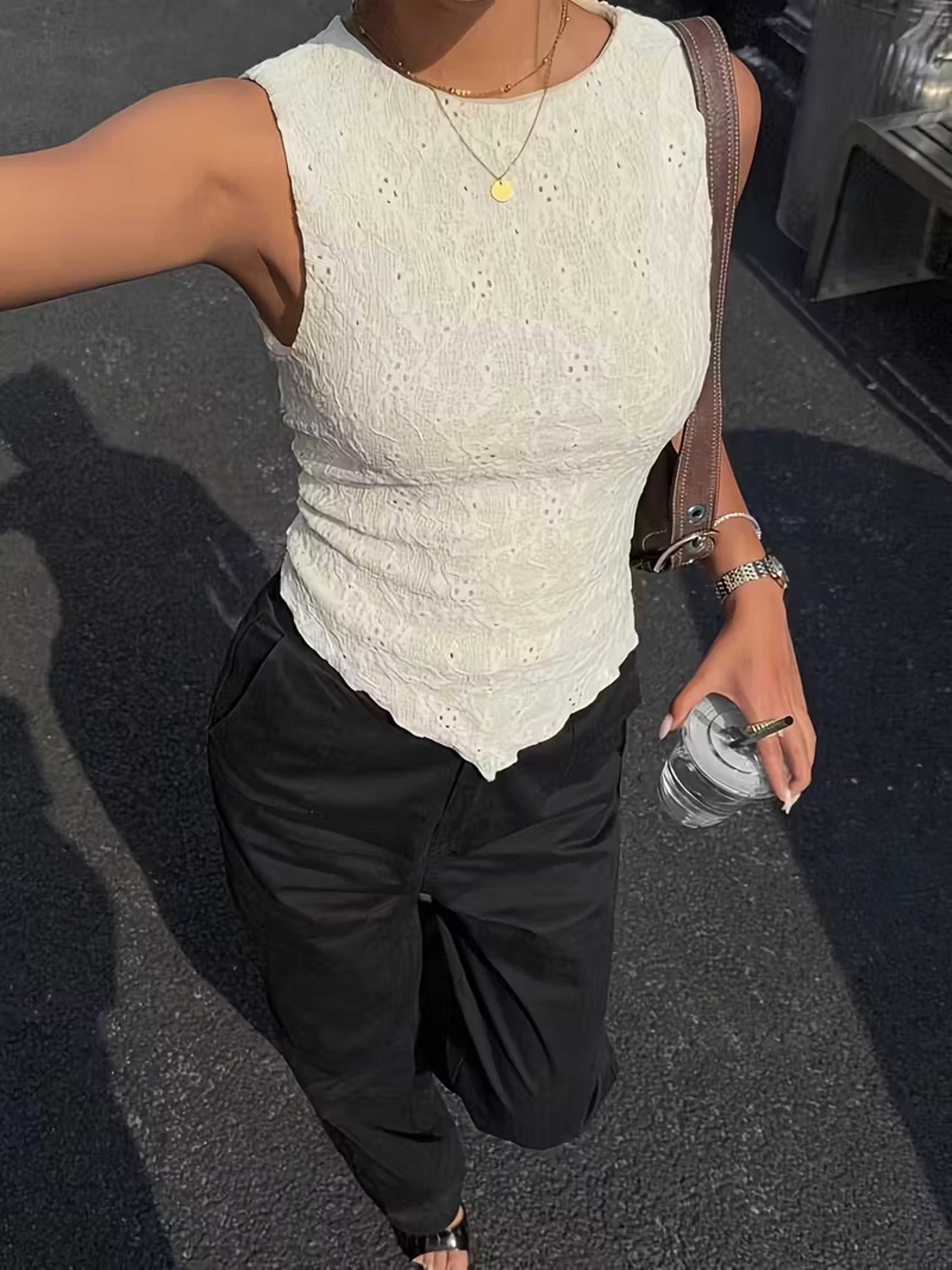 lace camisole top asymmetrical hem lace shoulder strap vest womens summer slim fit tanks