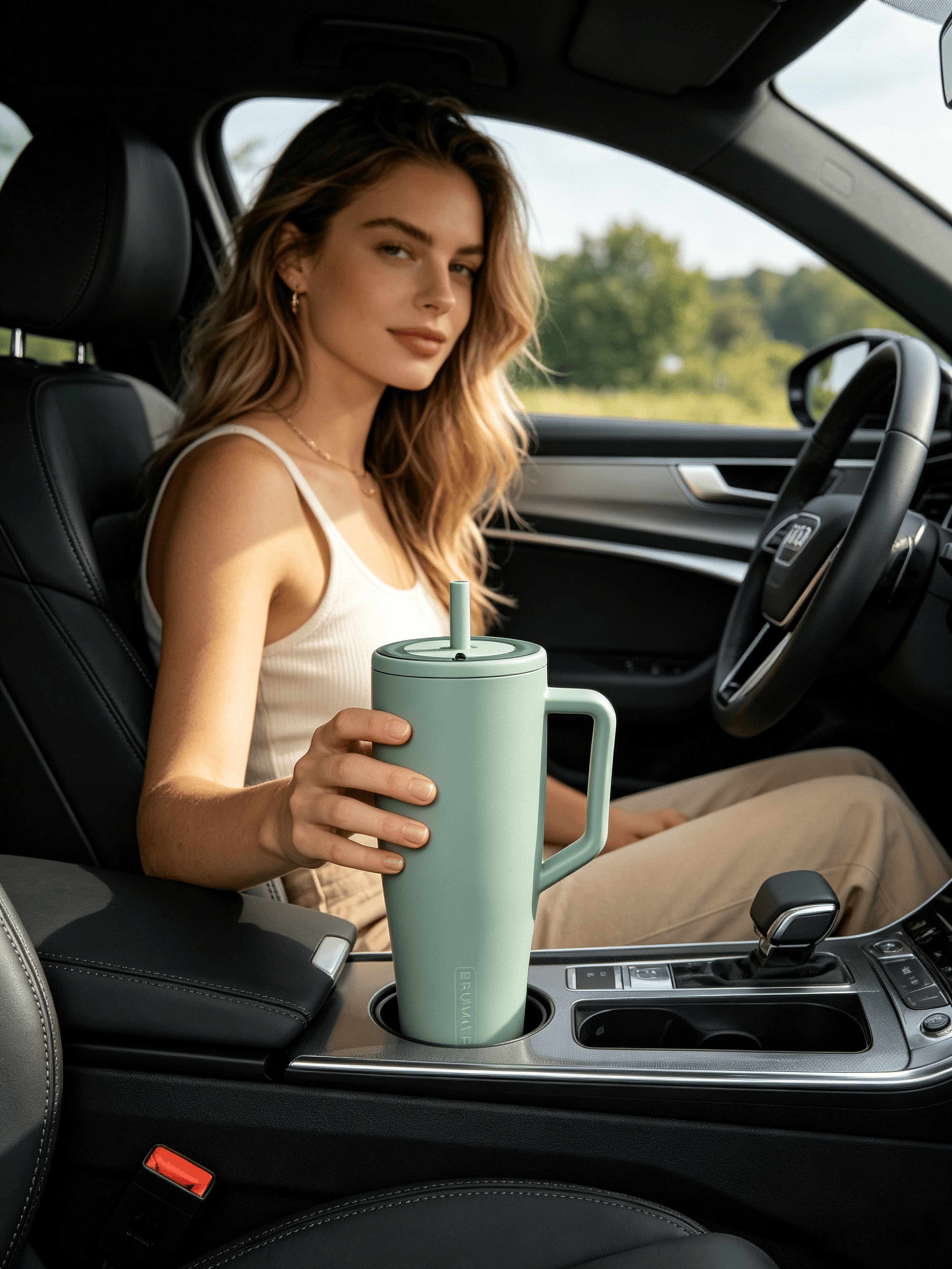 leakproof insulated tumbler with handle & straw travel mug