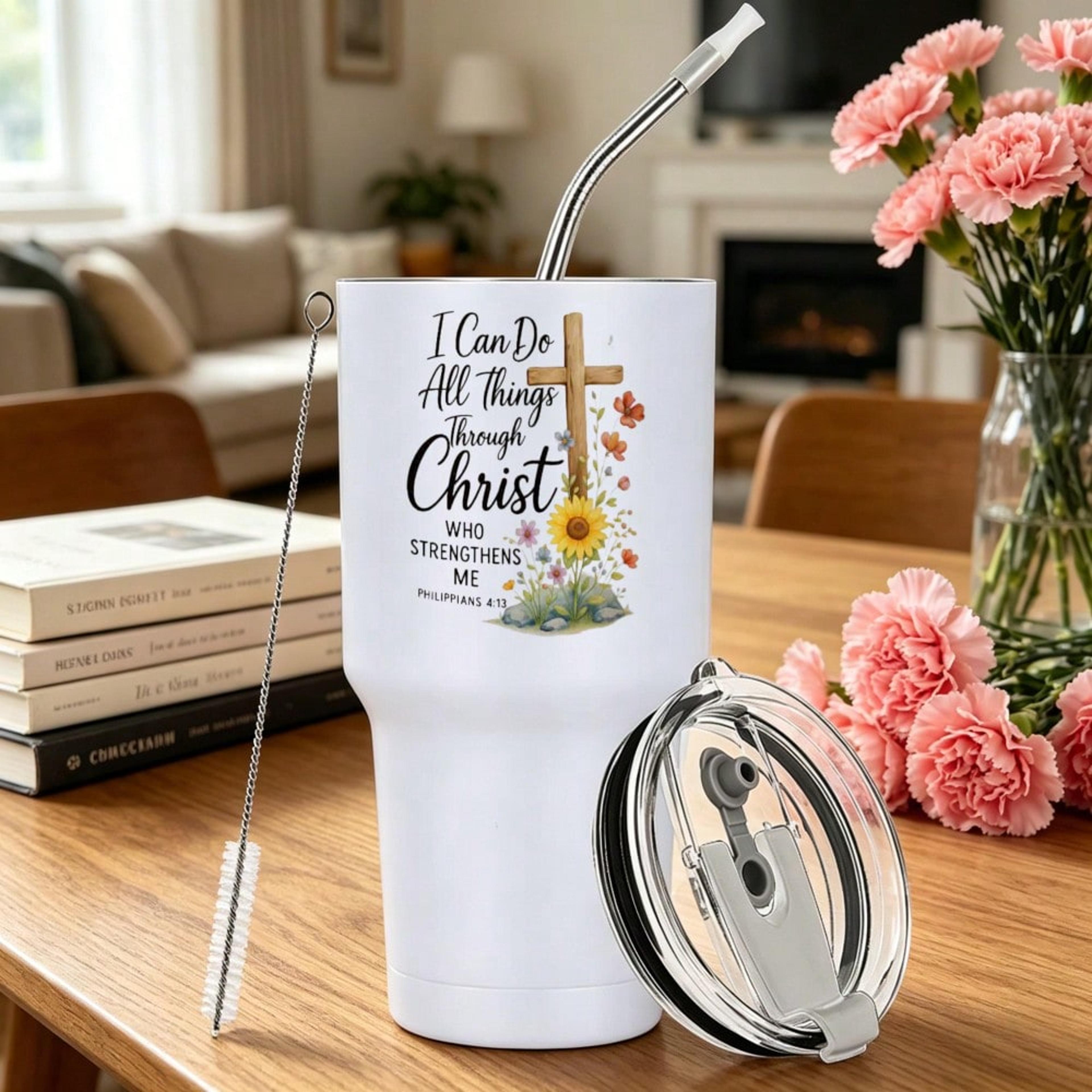 faith inspired insulated tumbler with straw & lid stainless steel water bottle for daily hydration