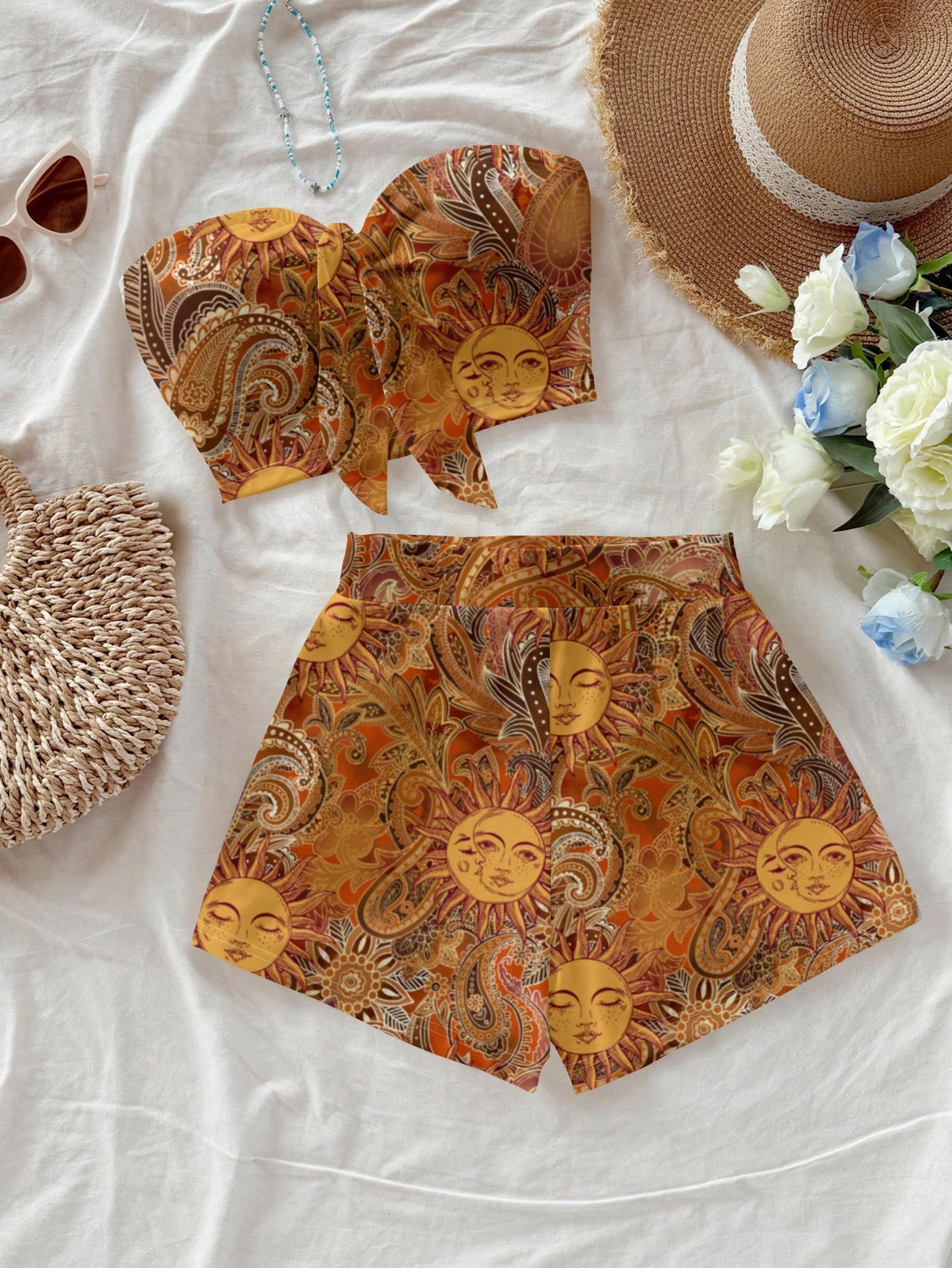 sun goddess paisley beach lounge set for women boho summer vacation outfit