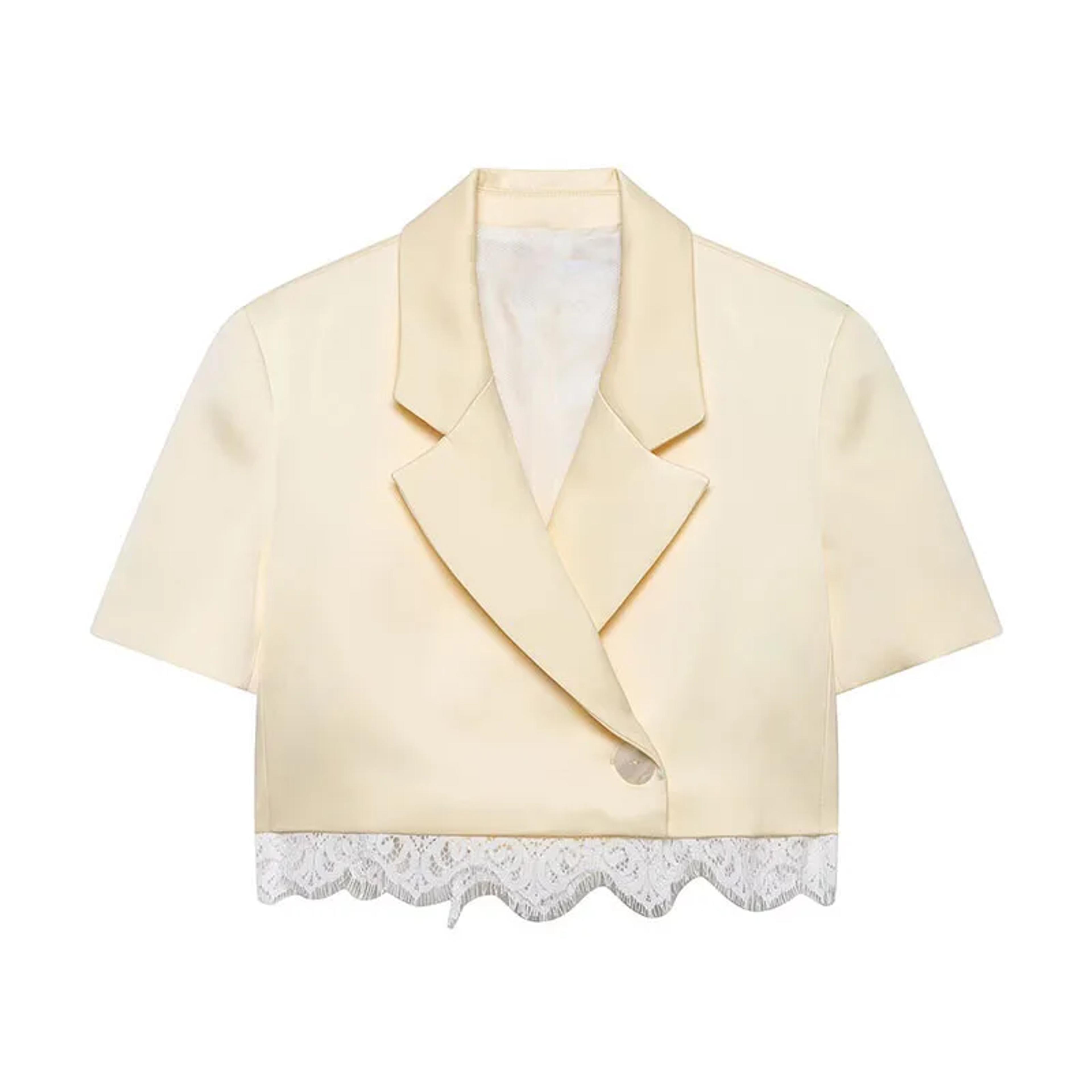 lace patchwork blazer & shorts set for women chic summer set outfits