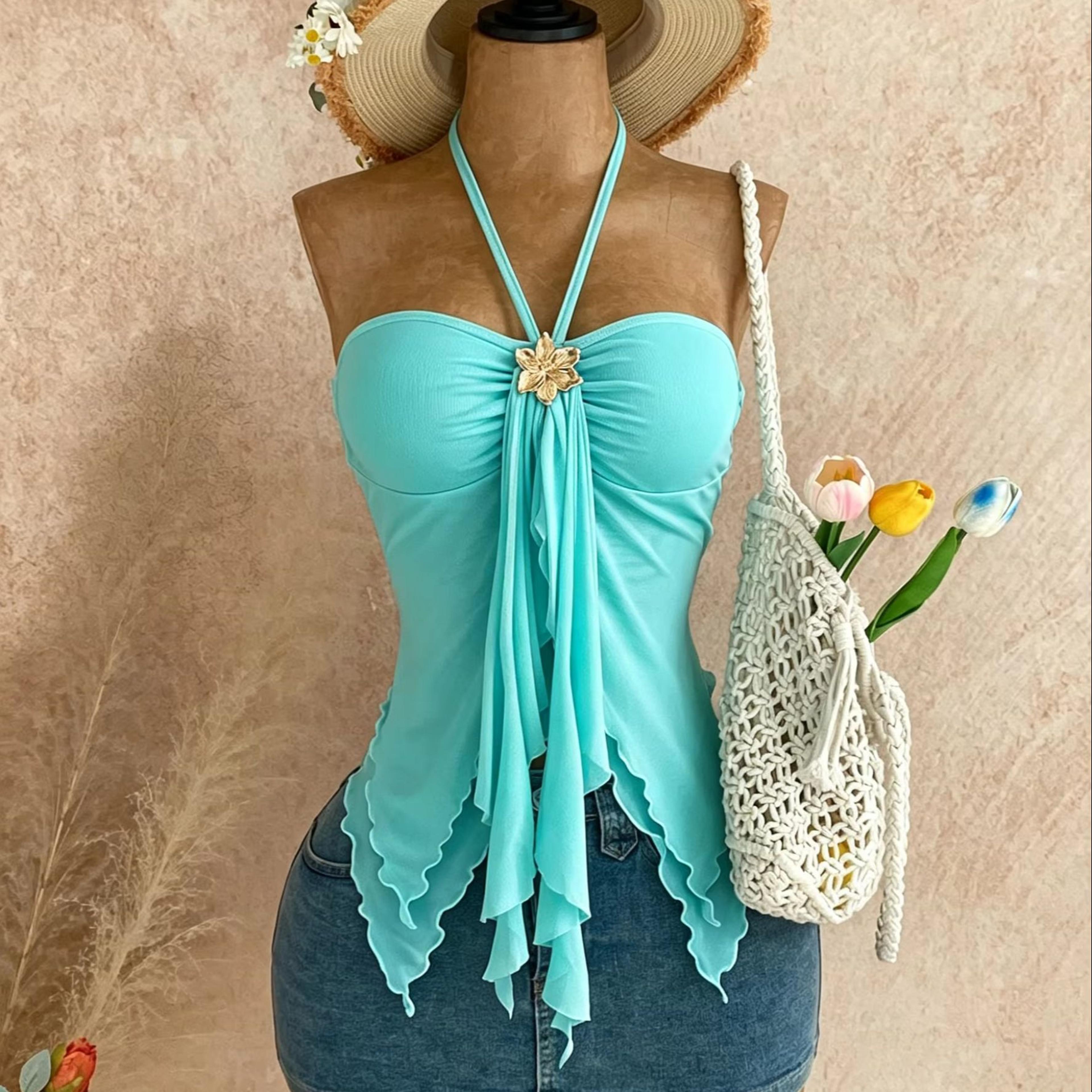 seashell accent asymmetrical camisole top for women summer beach vacation tanks