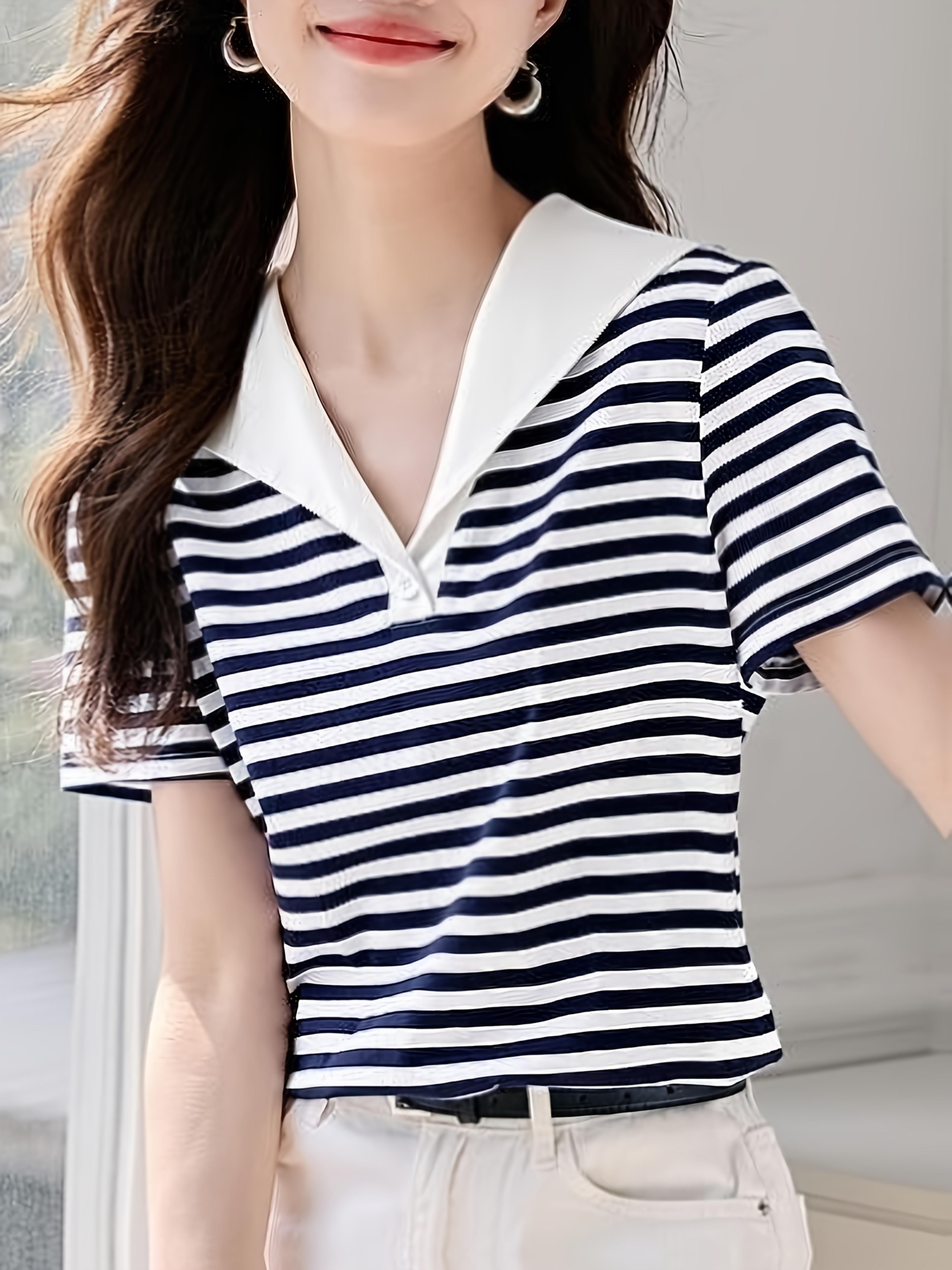 coastal chic women's striped shirt casual short sleeve summer top