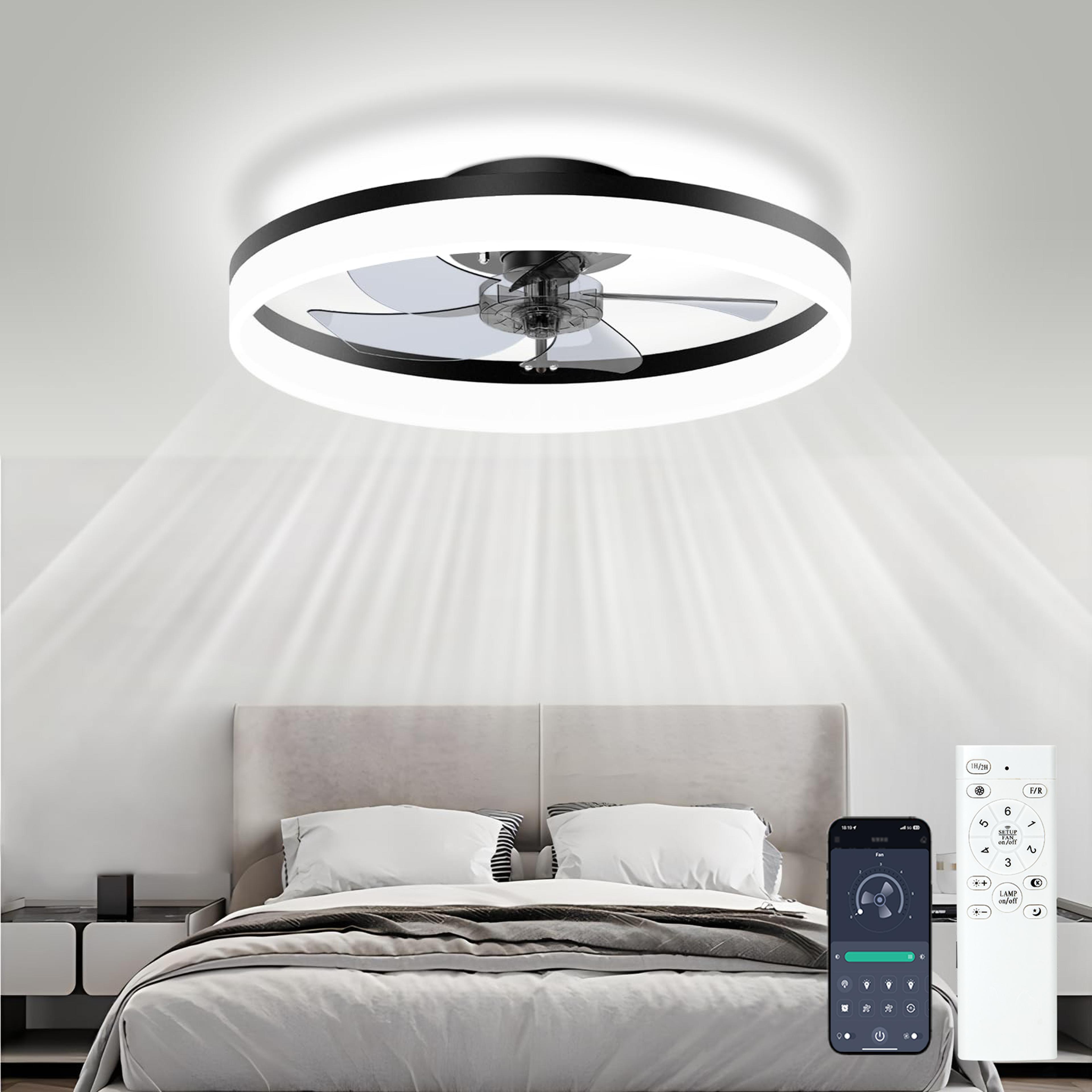 led ceiling fan light with remote control, infinite dimming & speed airflow