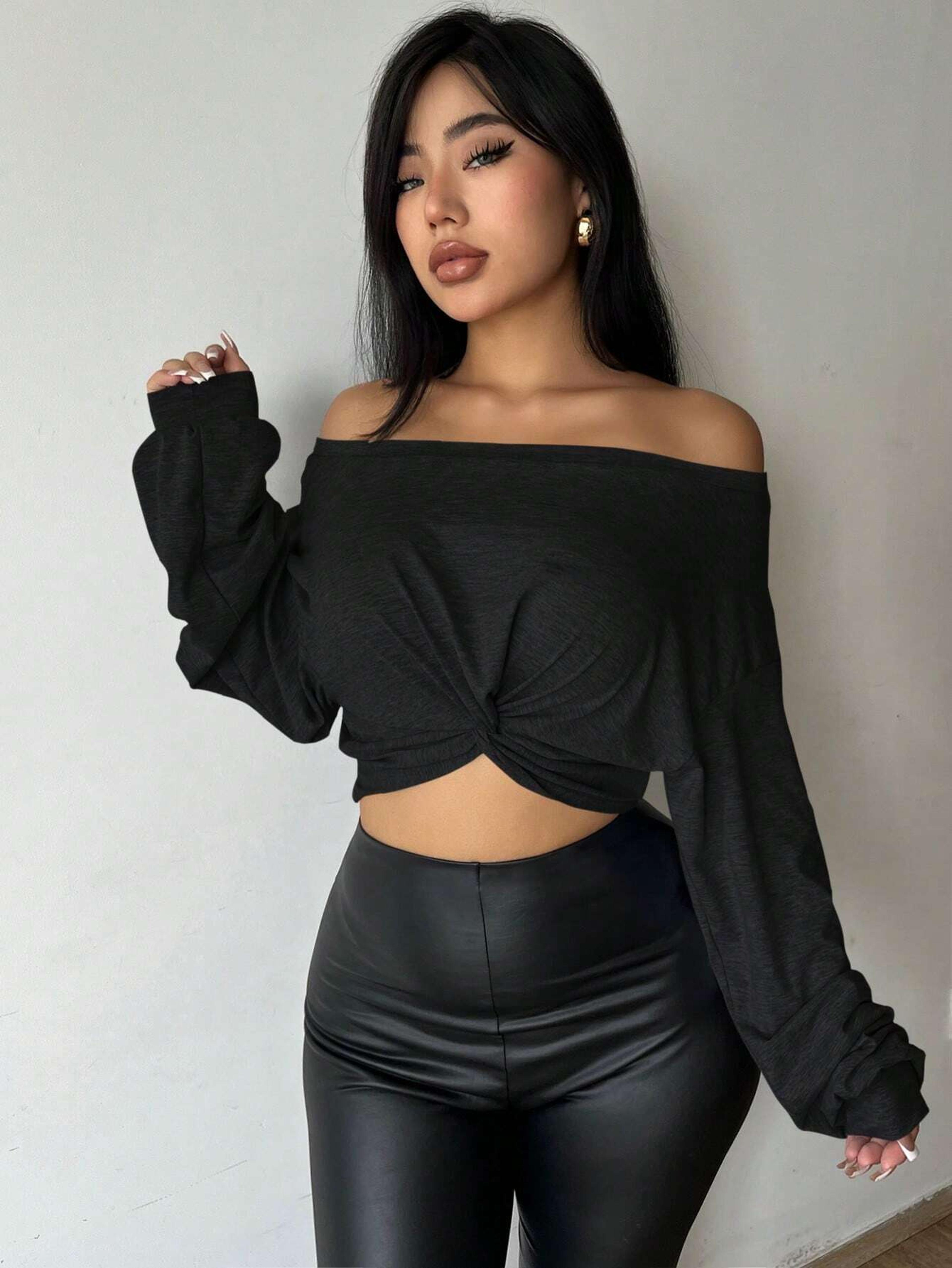 chic front tie off shoulder crop top for women asymmetrical one shoulder tops