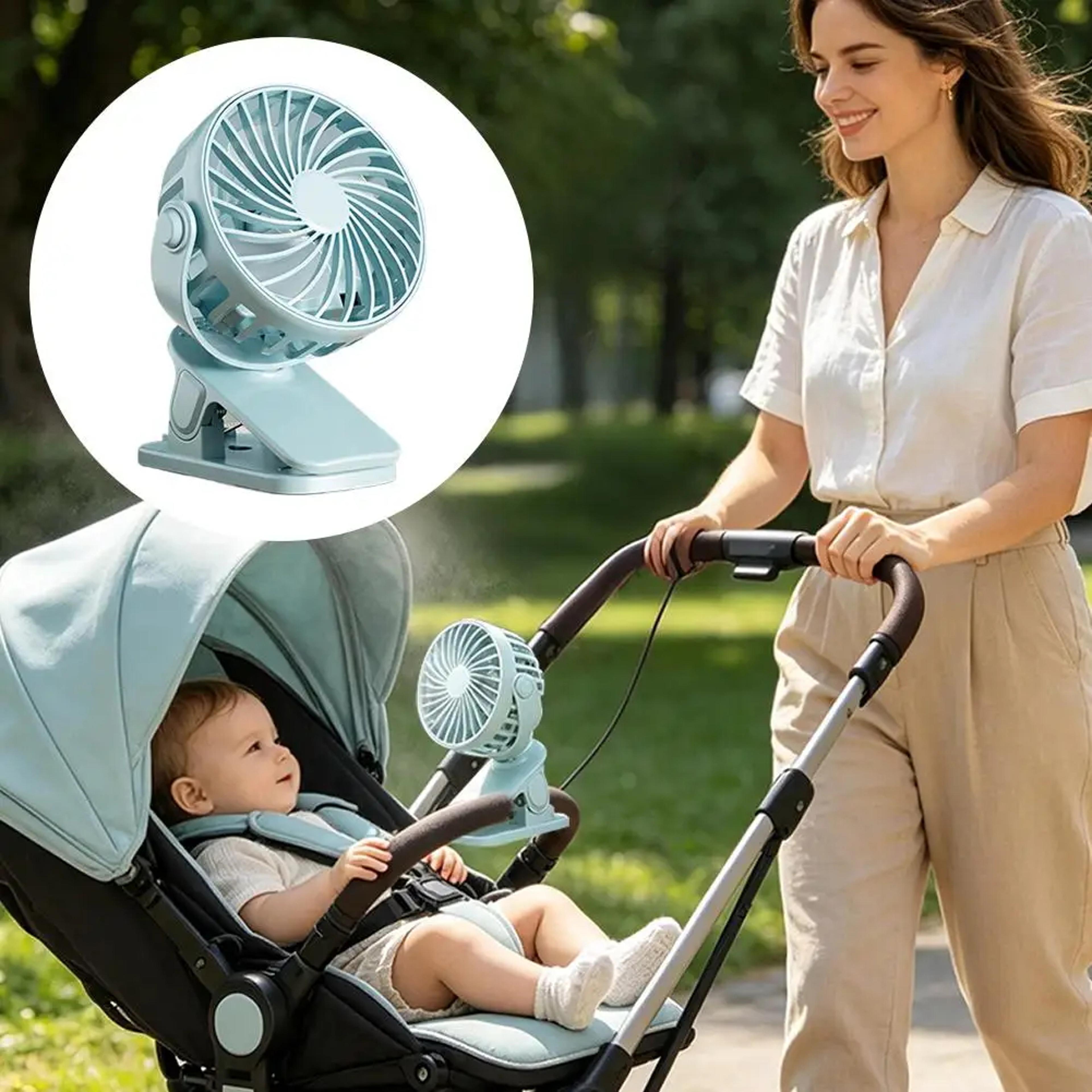 rotating rechargeable clip fan with night light for camping, travel & desk cooling