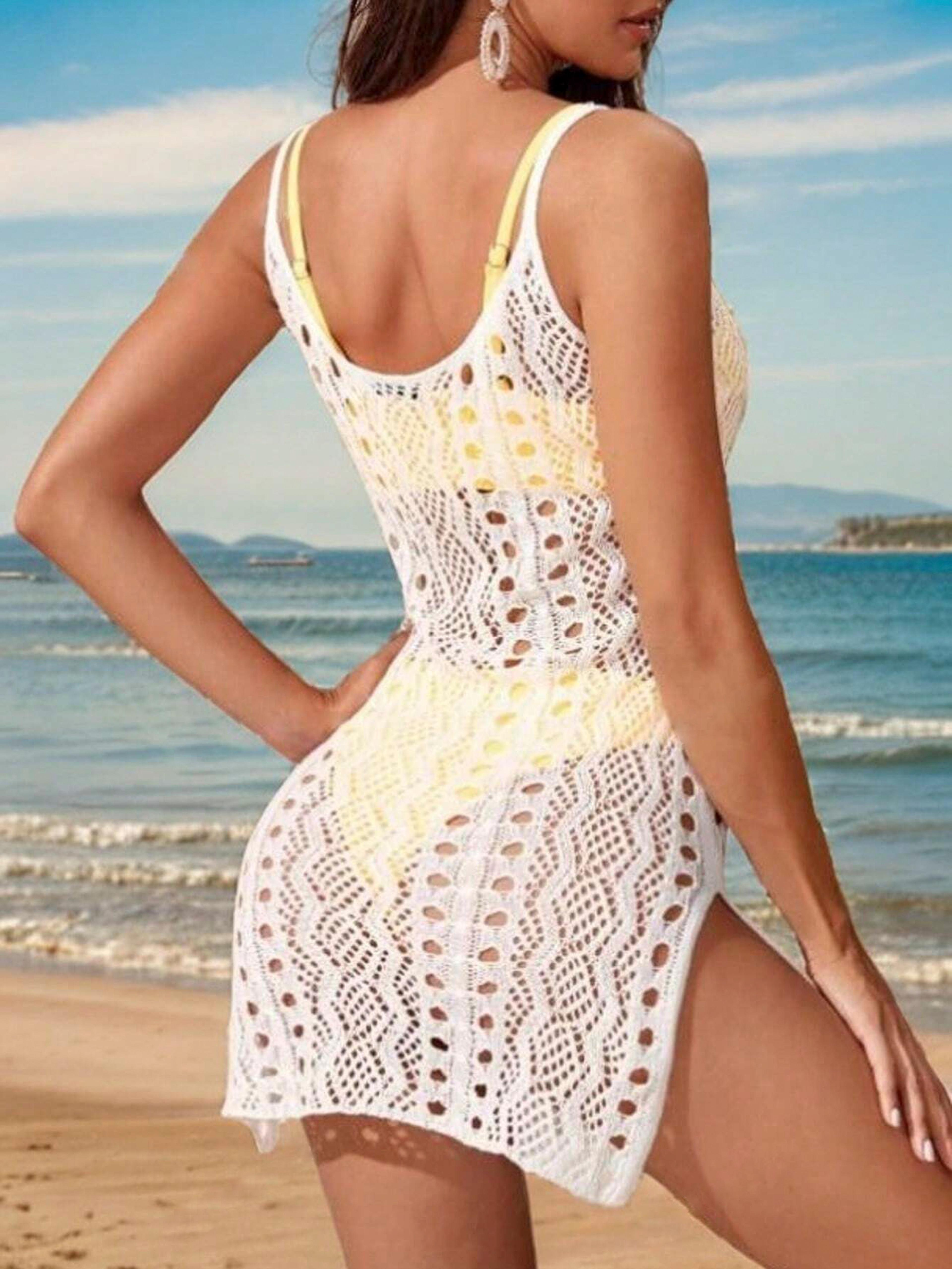 knit swim cover up dress FAIRY SEASON Pearl Shell Crochet Cover Up, Handmade Beach Resort Dress