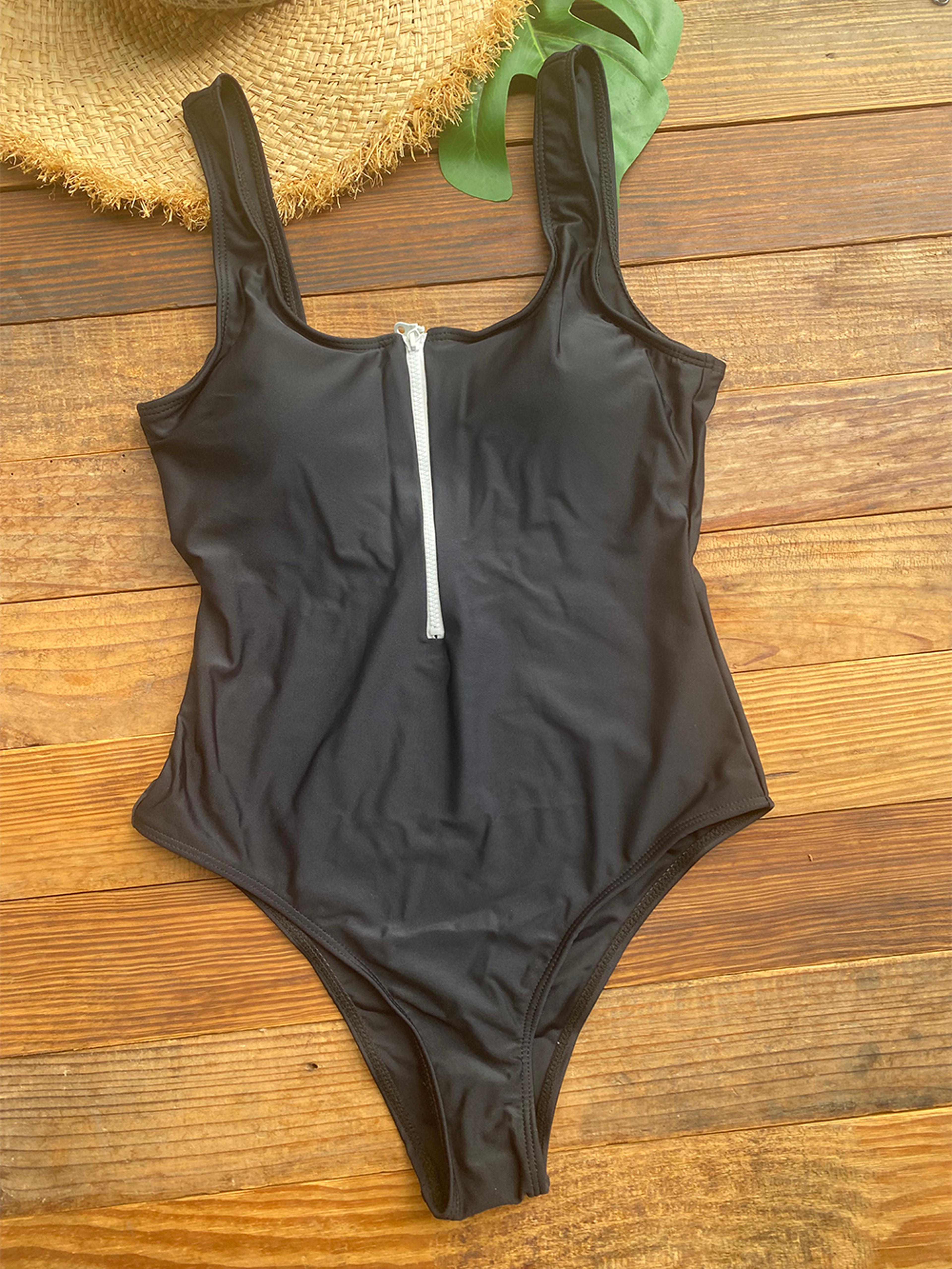 coastline chic zip front one piece swimsuit for women backless monokini beachwear