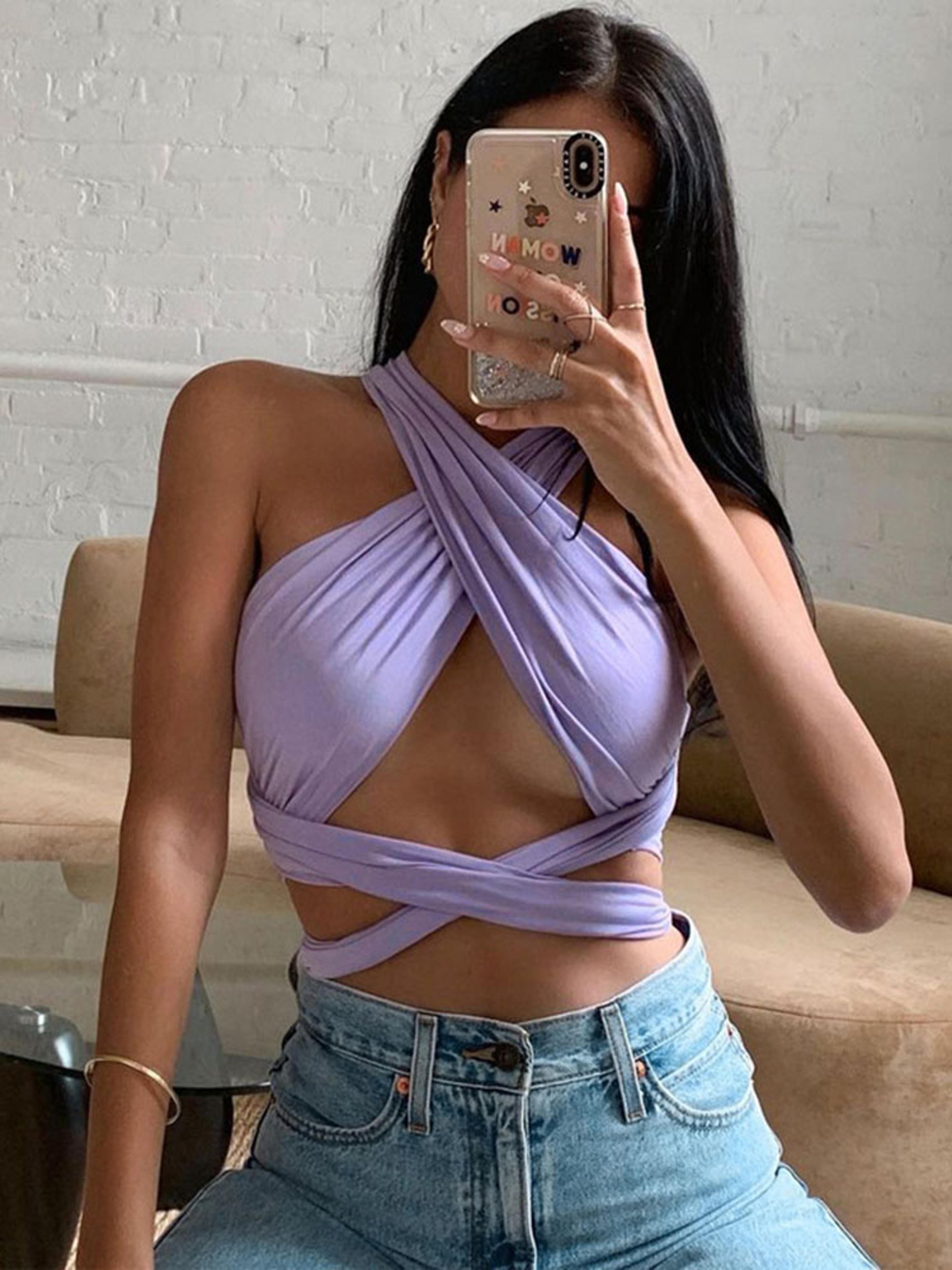 sienna criss cross halter crop top backless summer going out top for womens